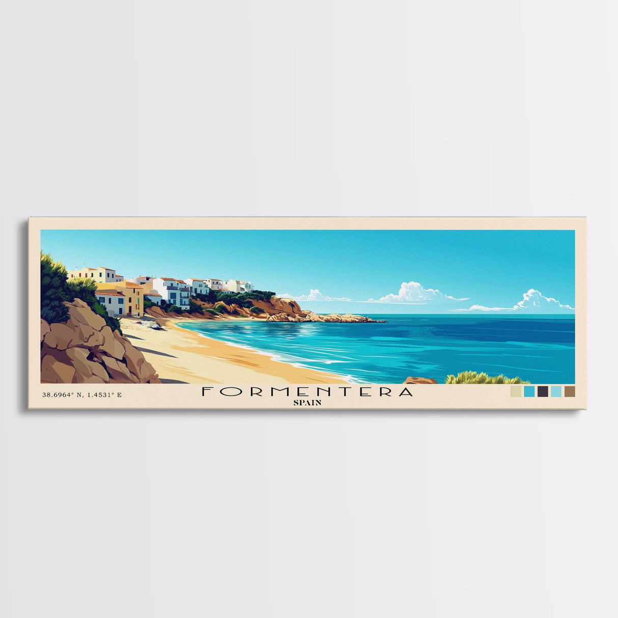 Formentera, Spain Panoramic Beach Print, Vacation Gift, Spain Wall Art, Beach Painting, Beach Decor, Beach Painting