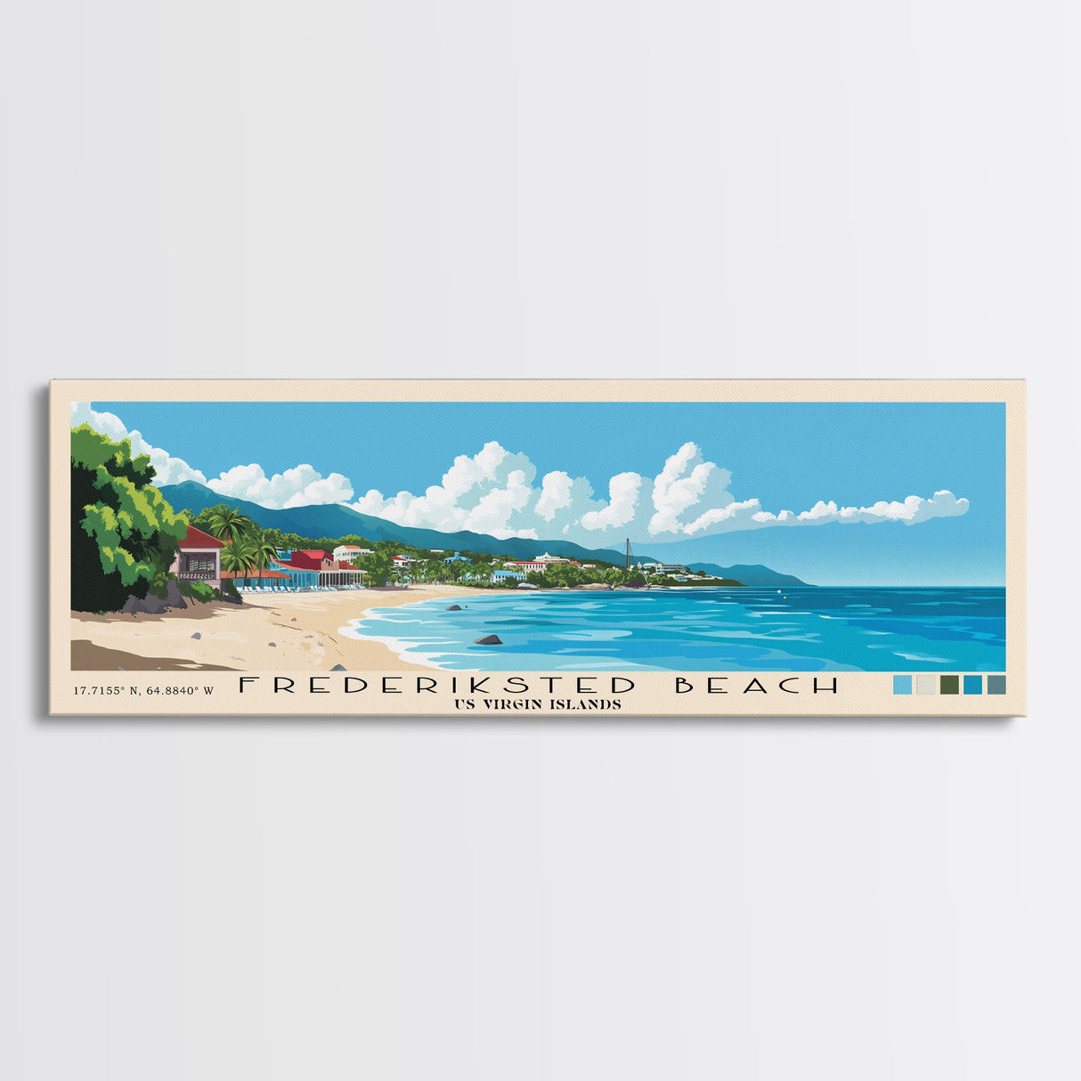 Frederiksted Beach, US Virgin islands Panoramic Print, Vacation Gift, US Virgin islands Wall Art, Beach Painting, Beach Decor, Beach Or Lakehouse Art