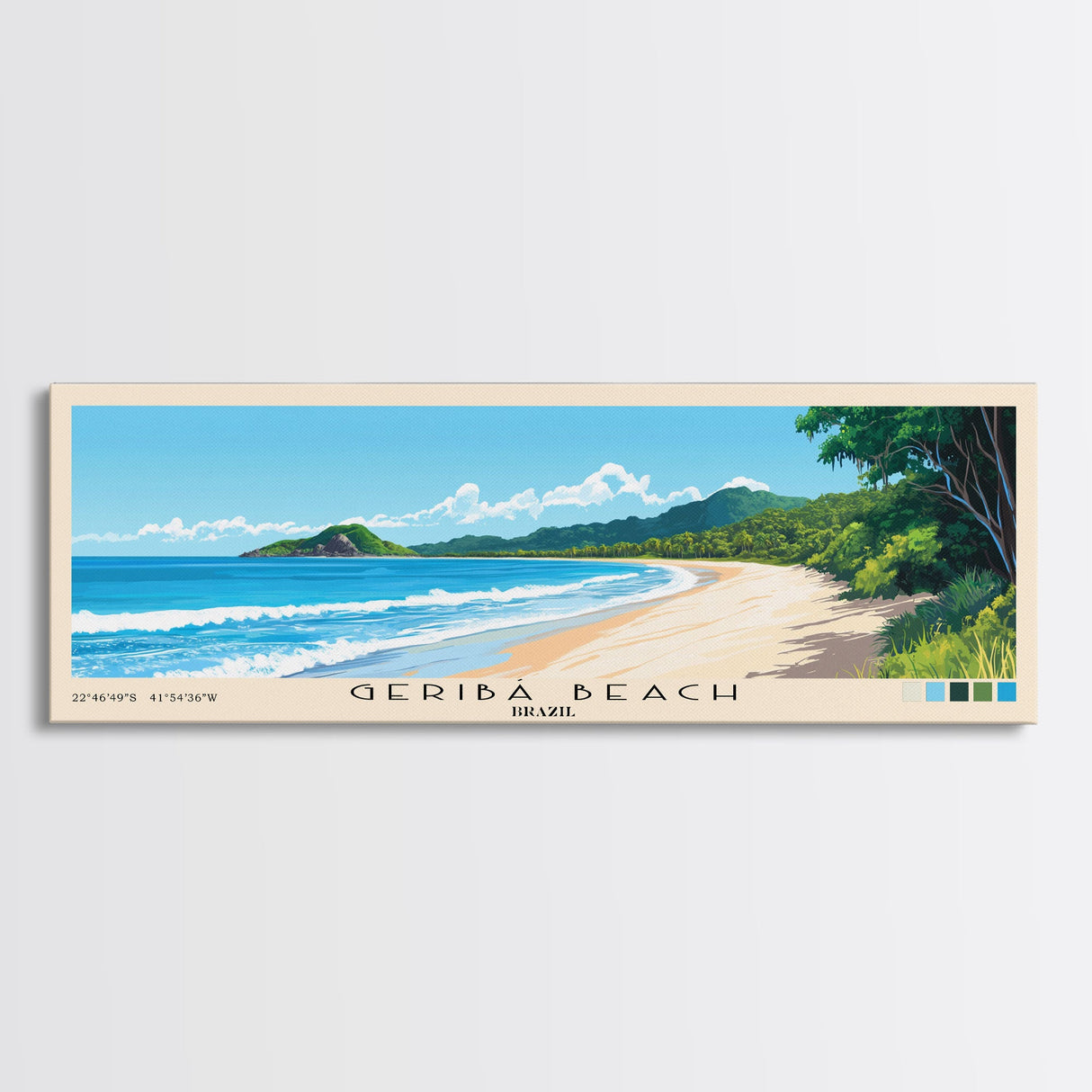 Geribá Beach, Brazil Panoramic Beach Print, Vacation Gift, Brazil Wall Art, Framed Canvas Print, Framed Beach Painting