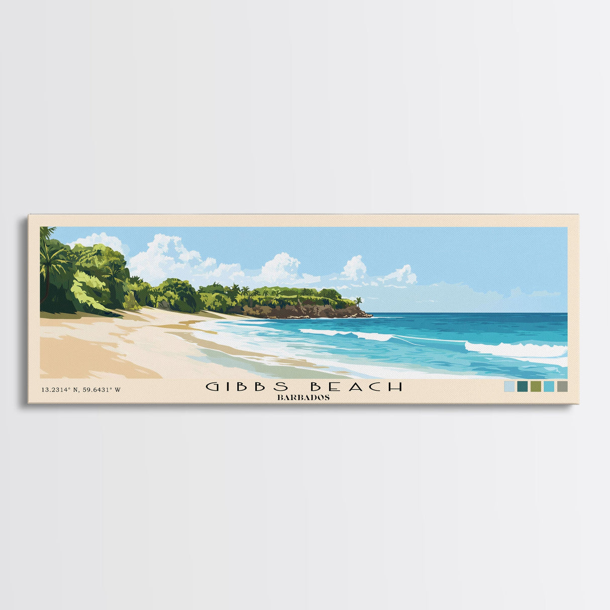 Gibbs Beach, Barbados Panoramic Beach Print, Vacation Gift, Barbados Wall Art, Beach Painting, Beach Decor, Beach Painting