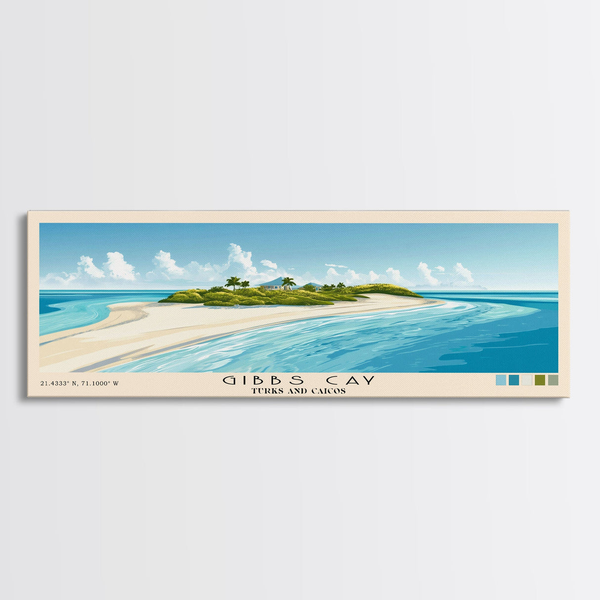 Gibbs Cay, Turks and Caicos Panoramic Print, Vacation Gift, Turks and Caicos Wall Art, Beach Painting, Beach Decor, Large Wall Art, Wood Frame Art