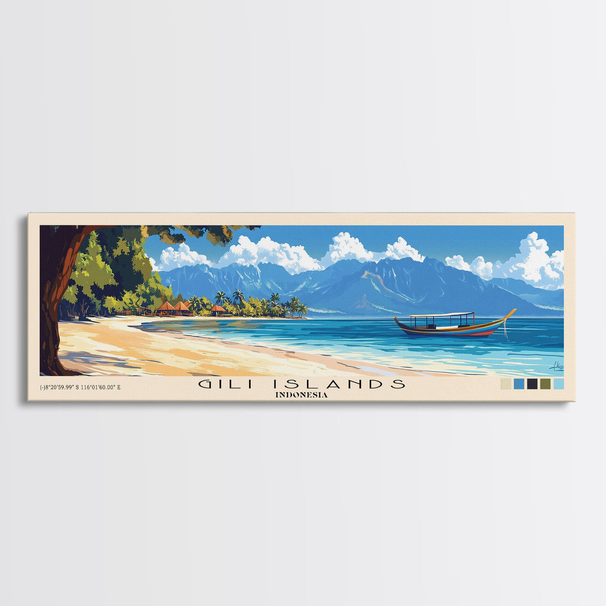 Gili Islands, Indonesia Panoramic Print, Vacation Gift, Indonesia Wall Art, Beach Painting, Beach Decor, Beach Or Lakehouse Art