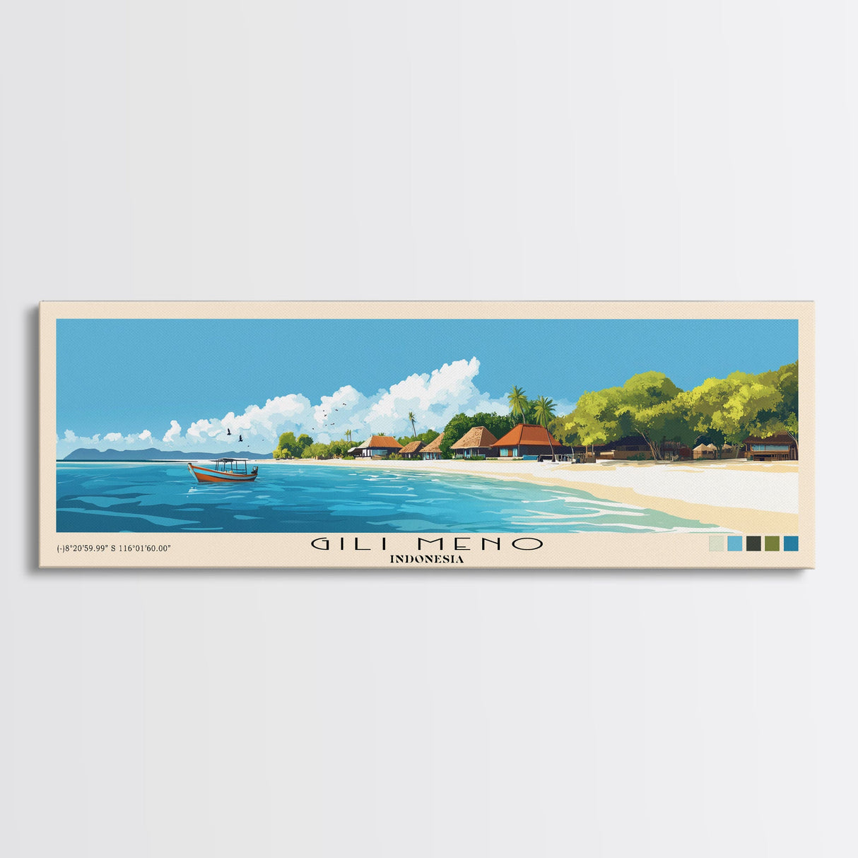 Gili Meno, Indonesia Panoramic Beach Print, Vacation Gift, Indonesia Wall Art, Beach Painting, Beach Decor, Beach Painting