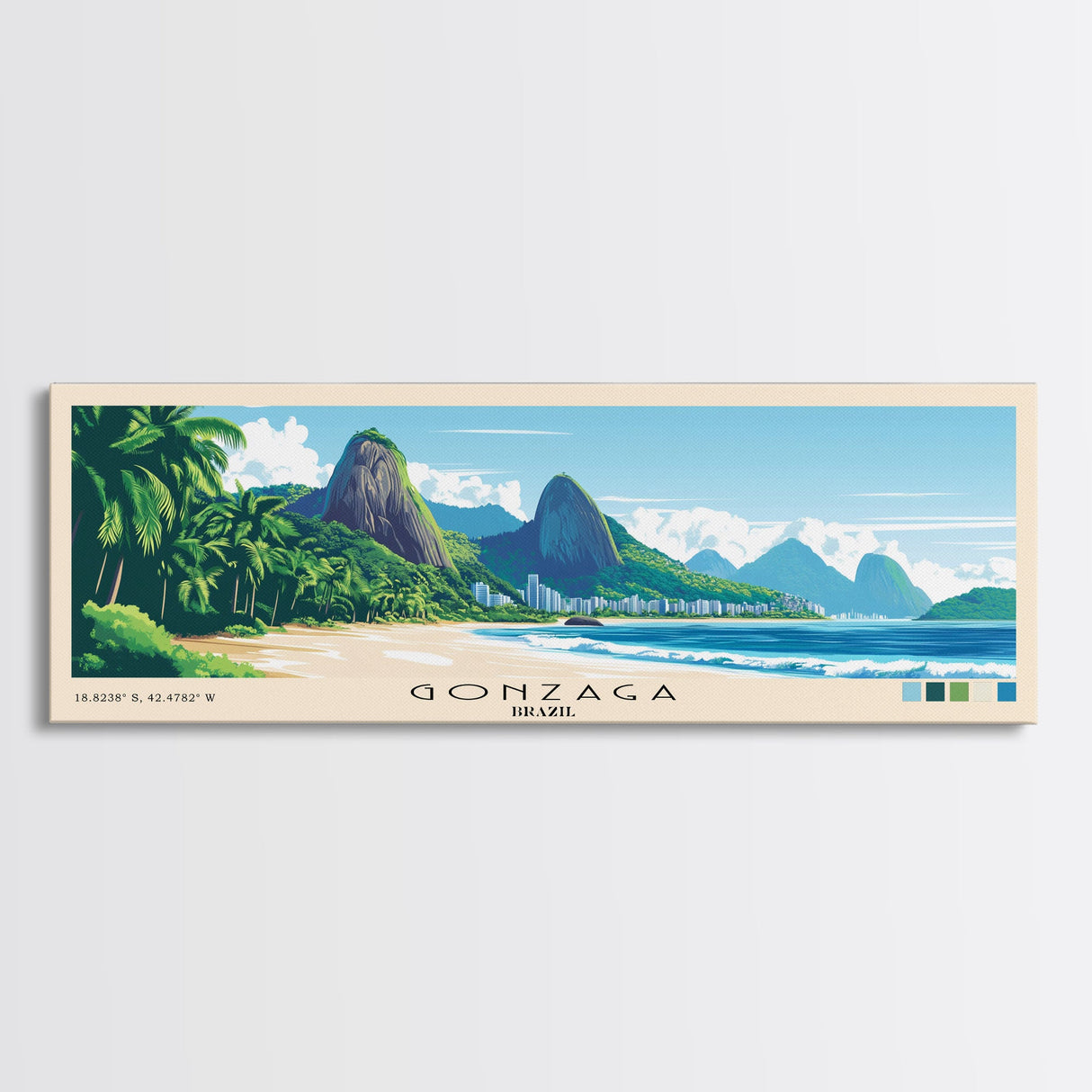 Gonzaga, Brazil Panoramic Print, Vacation Gift, Brazil Wall Art, Beach Painting, Beach Decor, Beach Or Lakehouse Art