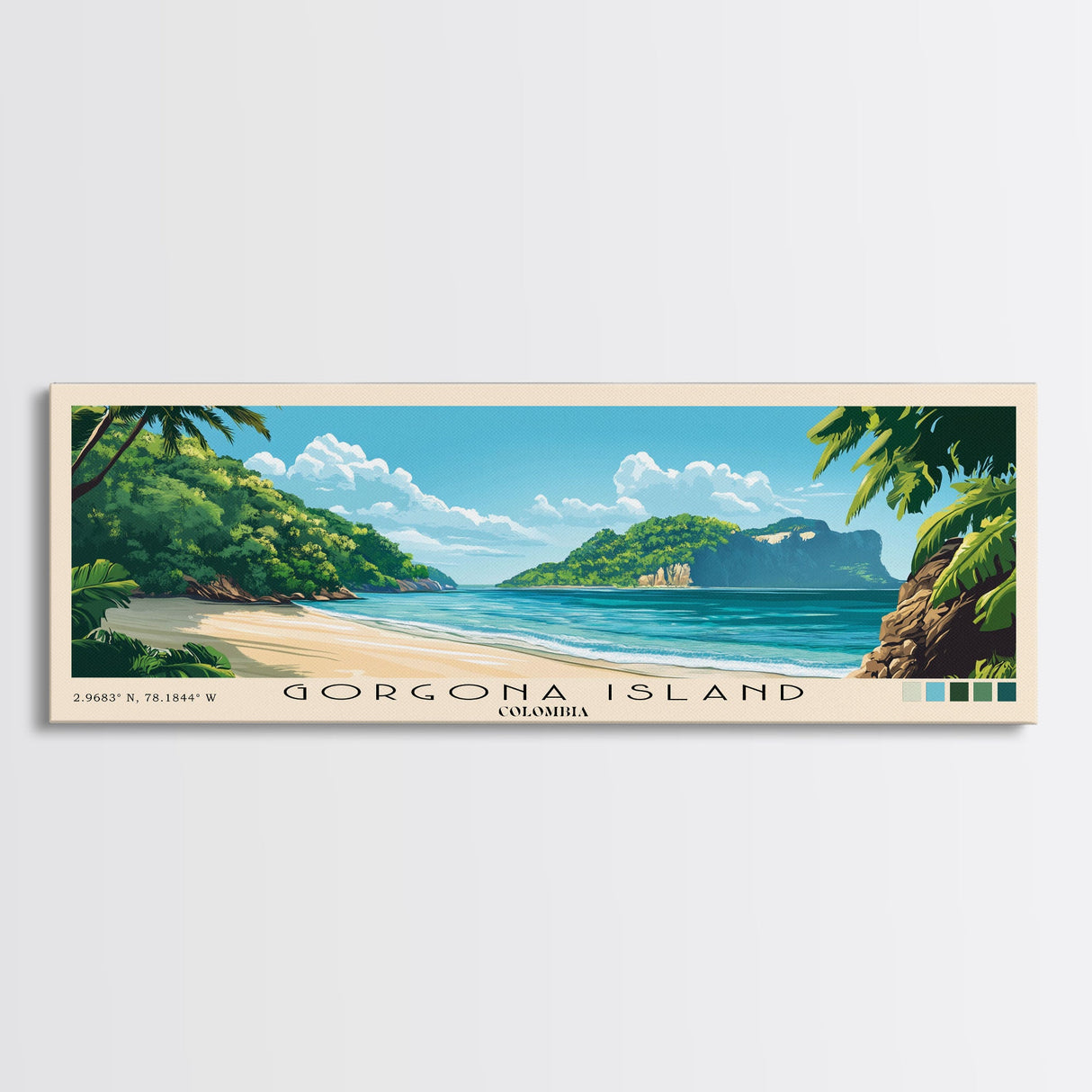 Gorgona Island, Colombia Panoramic Beach Print, Vacation Gift, Colombia Wall Art, Beach Painting, Beach Decor, Beach Painting