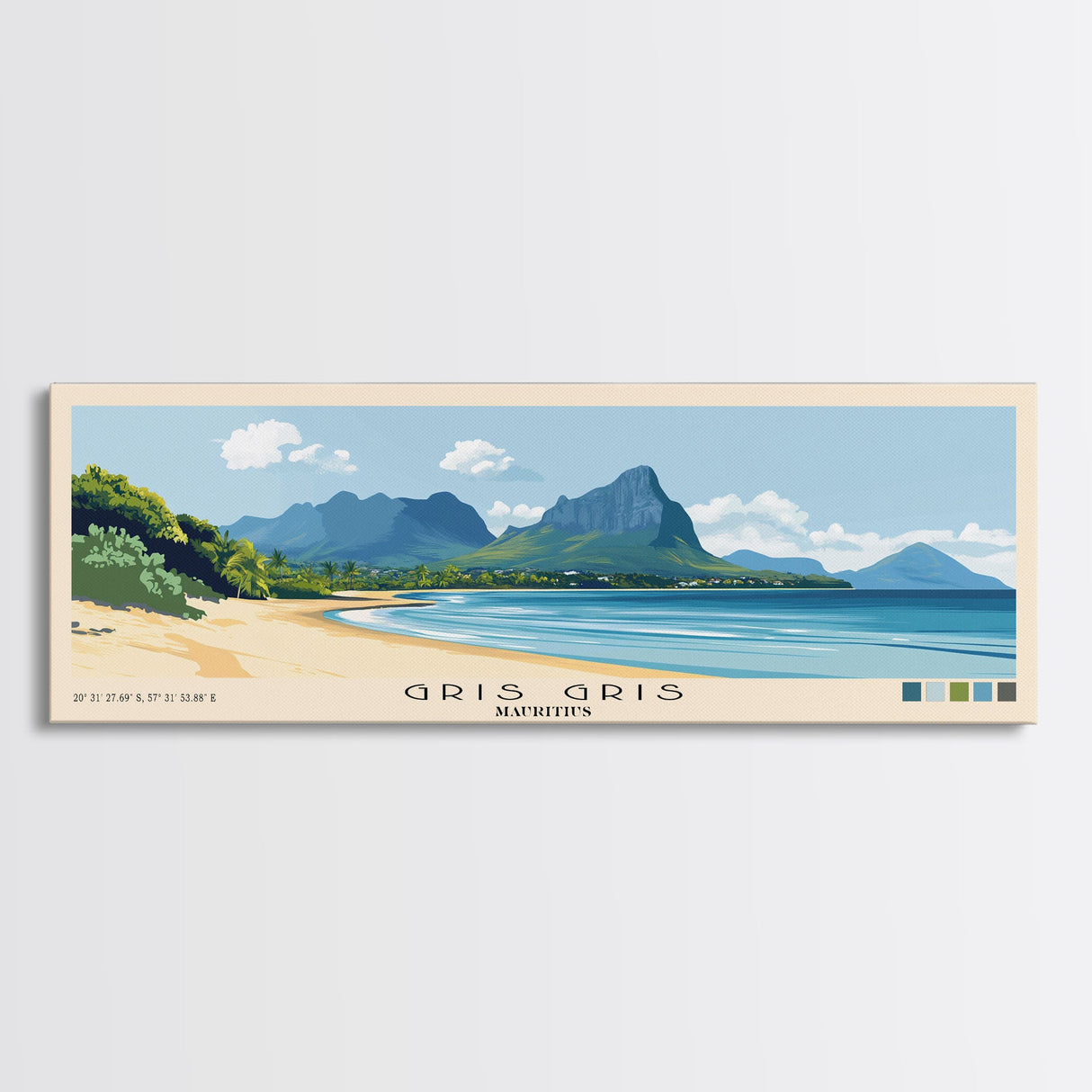 Gris Gris, Mauritius Panoramic Print, Vacation Gift, Mauritius Wall Art, Beach Painting, Beach Decor, Beach Or Lakehouse Art