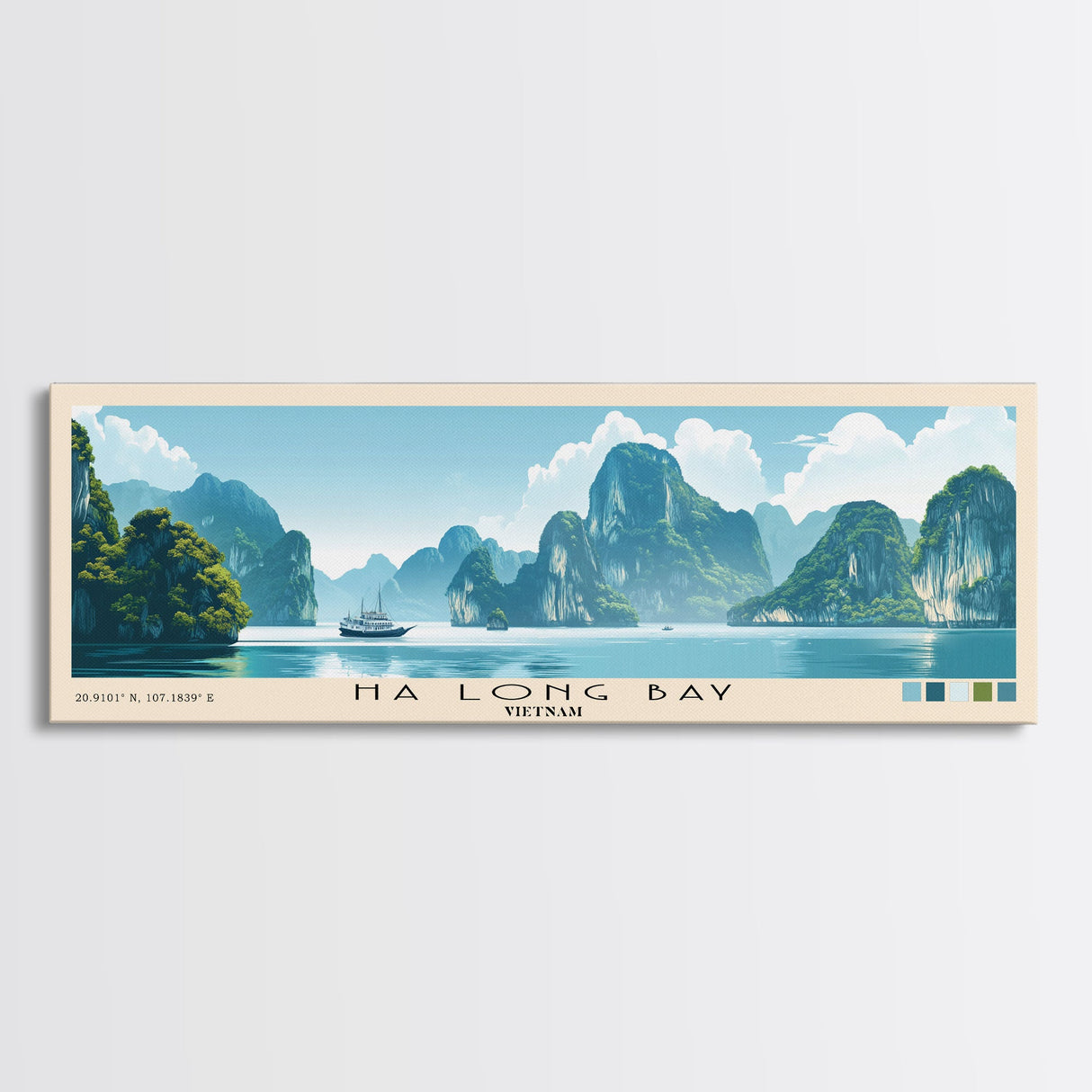 Ha Long Bay, Vietnam Panoramic Print, Vacation Gift, Vietnam Wall Art, Beach Painting, Beach Decor, Large Wall Art, Wood Frame Art