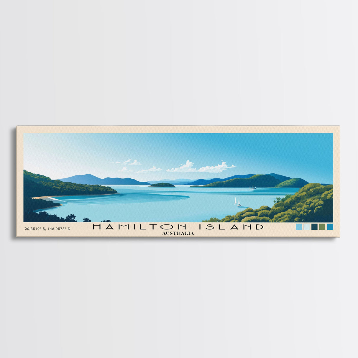 Hamilton Island, Australia Panoramic Beach Print, Vacation Gift, Australia Wall Art, Beach Painting, Beach Decor, Beach Painting