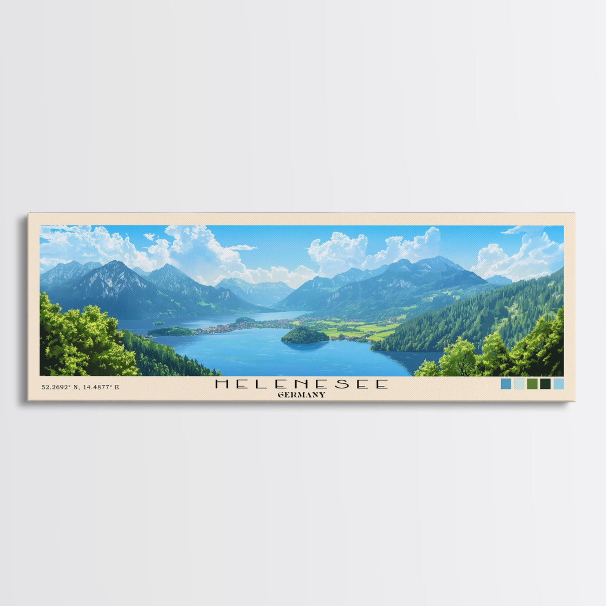 Helenesee, Germany Panoramic Print, Vacation Gift, Germany Wall Art, Beach Painting, Beach Decor, Large Wall Art, Wood Frame Art