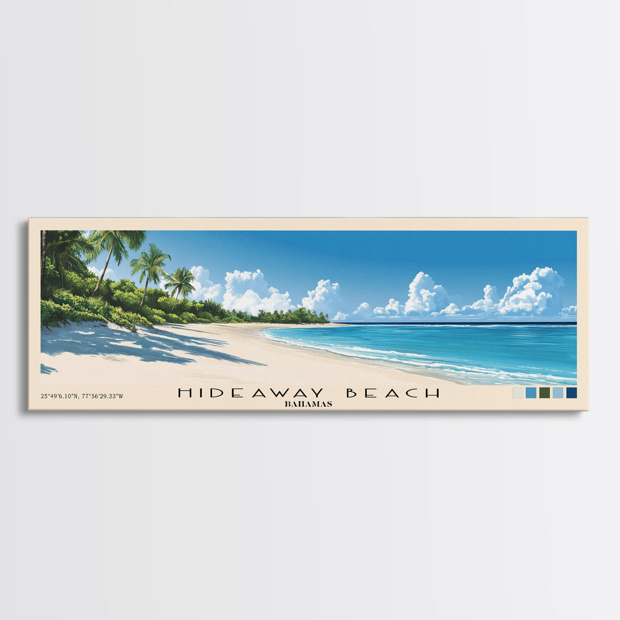 Hideaway Beach, Bahamas Panoramic Print, Vacation Gift, Bahamas Wall Art, Beach Painting, Beach Decor, Large Wall Art, Wood Frame Art