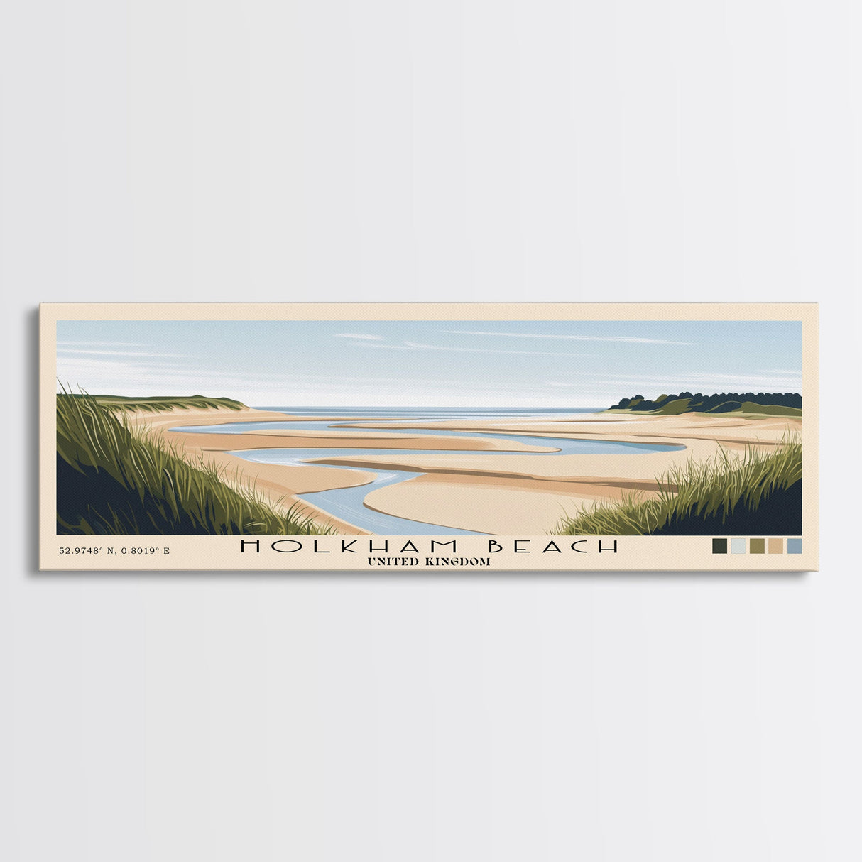 Holkham Beach, United Kingdom Panoramic Print, Vacation Gift, United Kingdom Wall Art, Beach Painting, Beach Decor, Beach Or Lakehouse Art