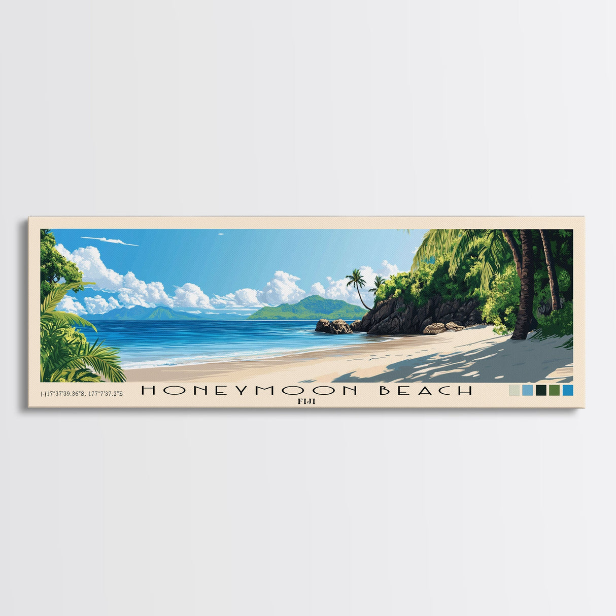 Honeymoon Beach, Fiji Panoramic Beach Print, Vacation Gift, Fiji Wall Art, Beach Painting, Beach Decor, Beach Painting