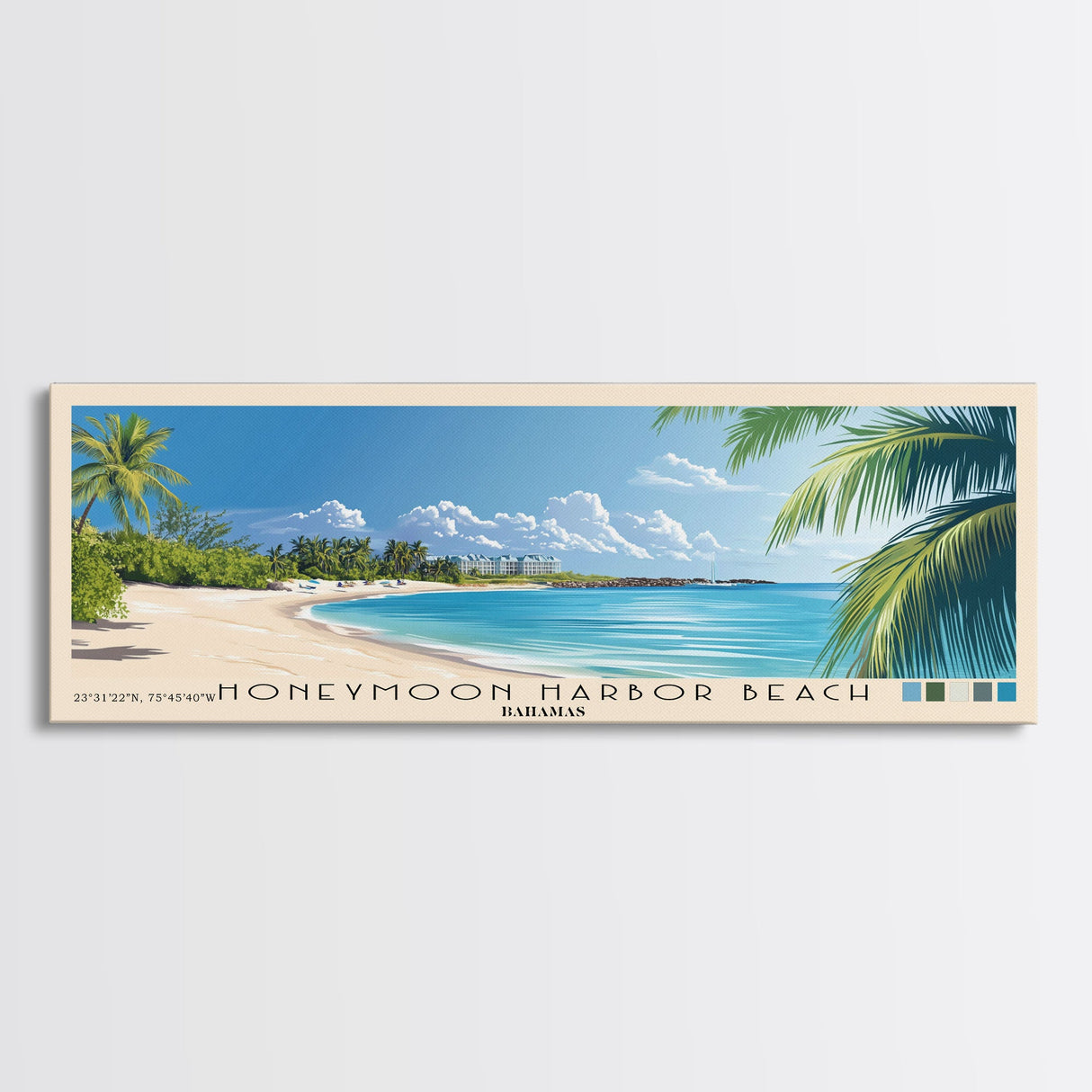 Honeymoon Harbor Beach, Bahamas Panoramic Beach Print, Vacation Gift, Bahamas Wall Art, Framed Canvas Print, Framed Beach Painting