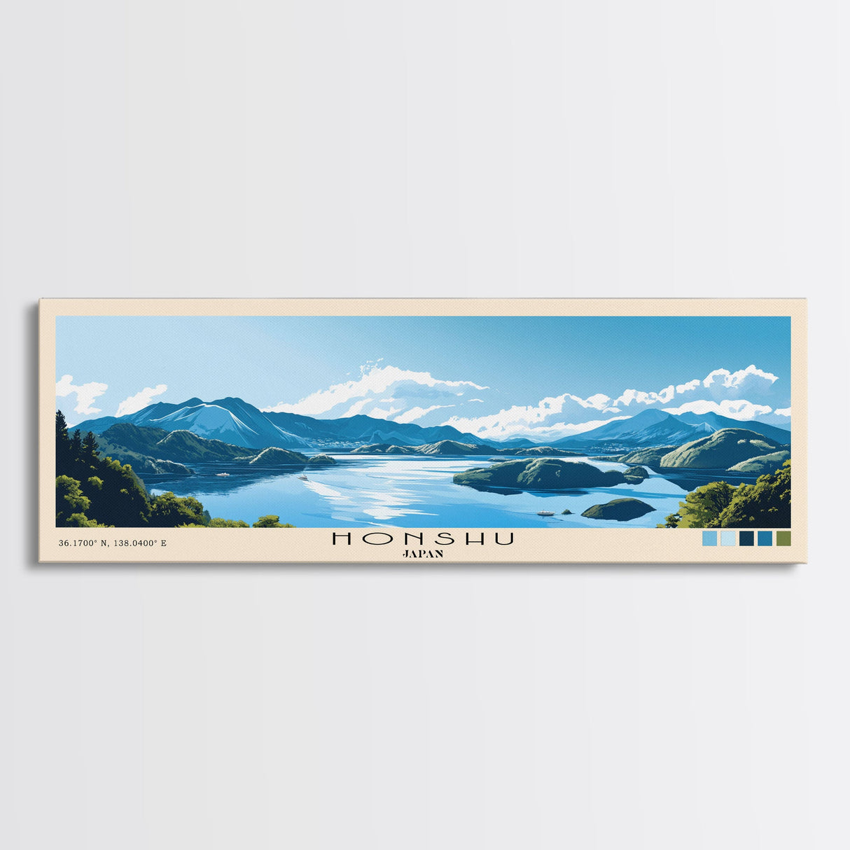 Honshu, Japan Panoramic Beach Print, Vacation Gift, Japan Wall Art, Beach Painting, Beach Decor, Beach Painting