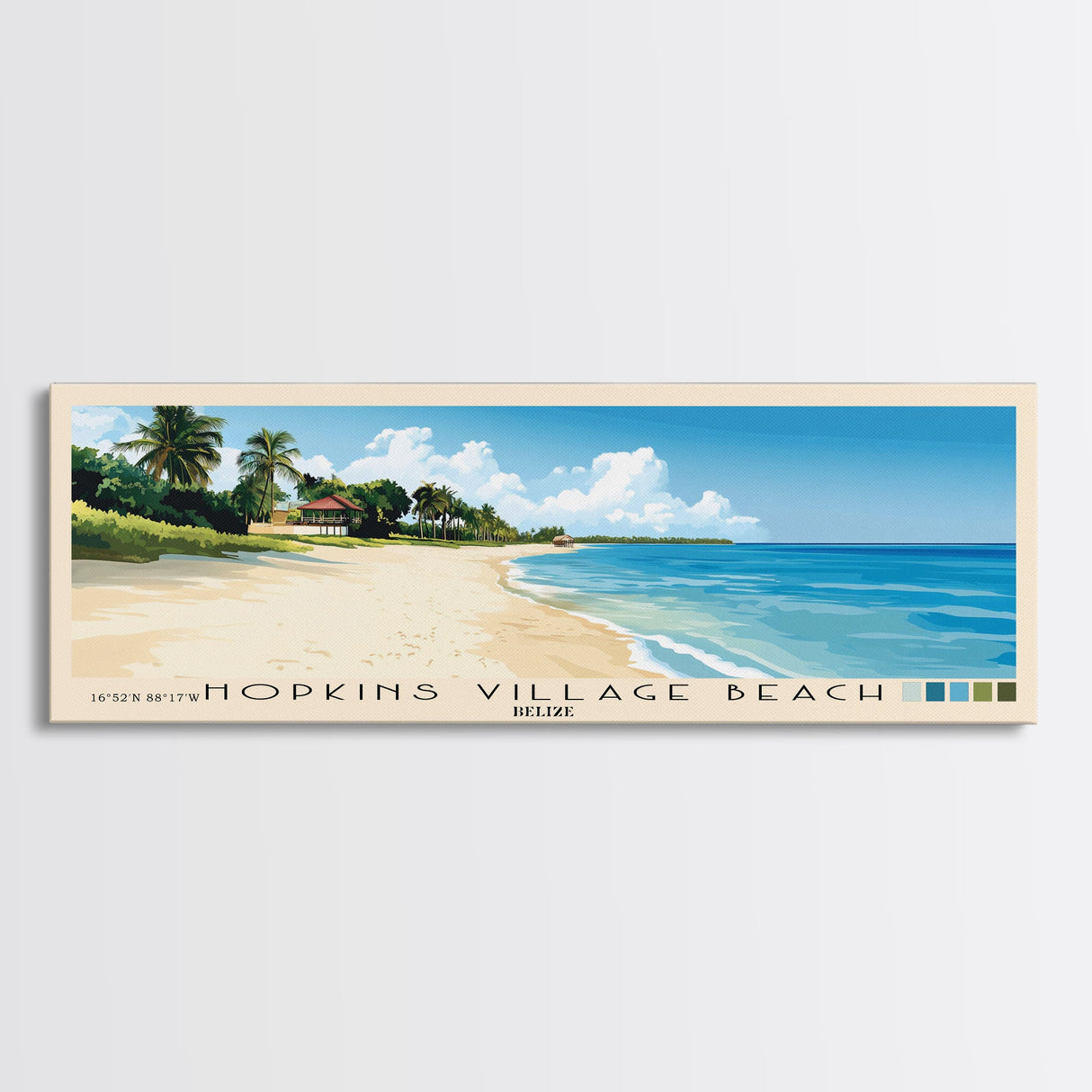 Hopkins Village Beach, Belize Panoramic Print, Vacation Gift, Belize Wall Art, Beach Painting, Beach Decor, Large Wall Art, Wood Frame Art