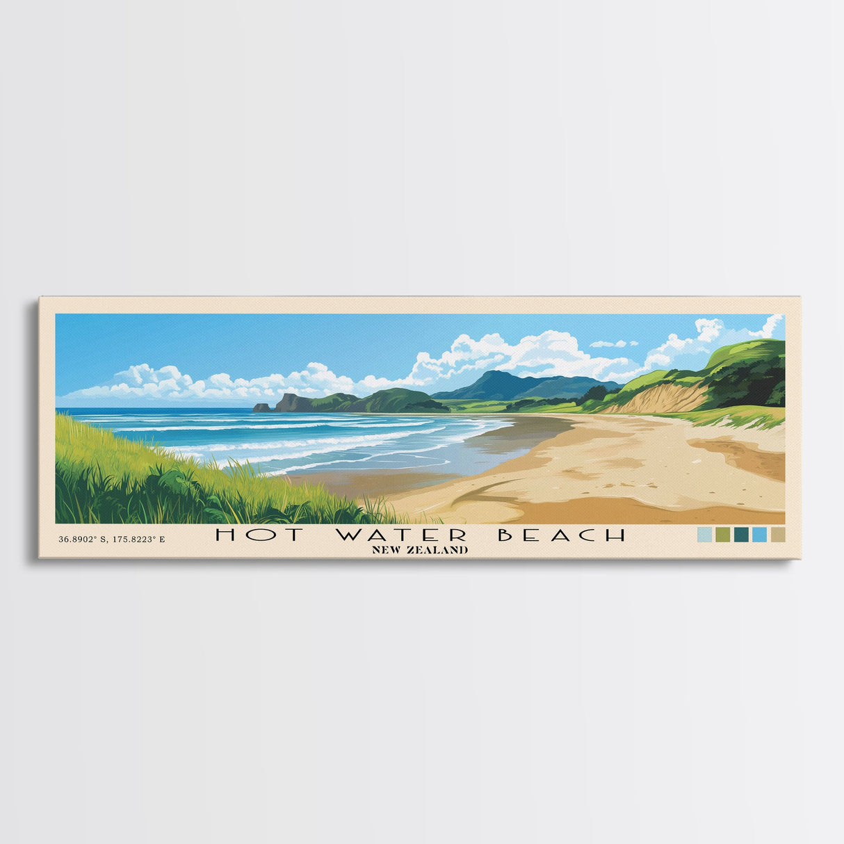 Hot Water Beach, New Zealand Panoramic Print, Vacation Gift, New Zealand Wall Art, Beach Painting, Beach Decor, Beach Or Lakehouse Art