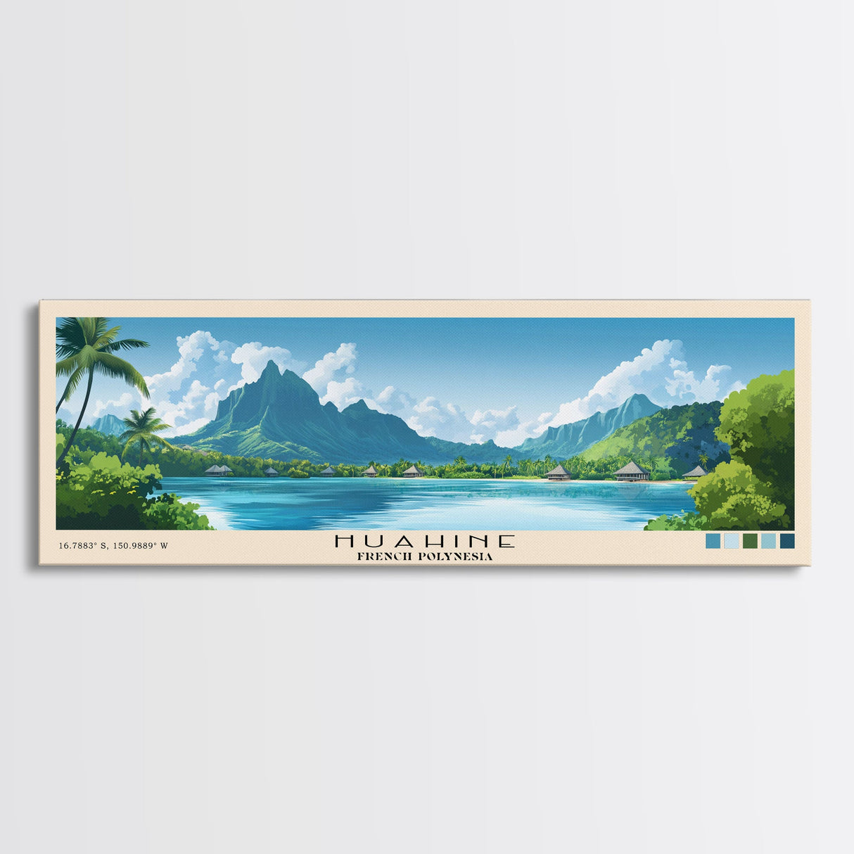 Huahine, French Polynesia Panoramic Beach Print, Vacation Gift, French Polynesia Wall Art, Beach Painting, Beach Decor, Beach Painting