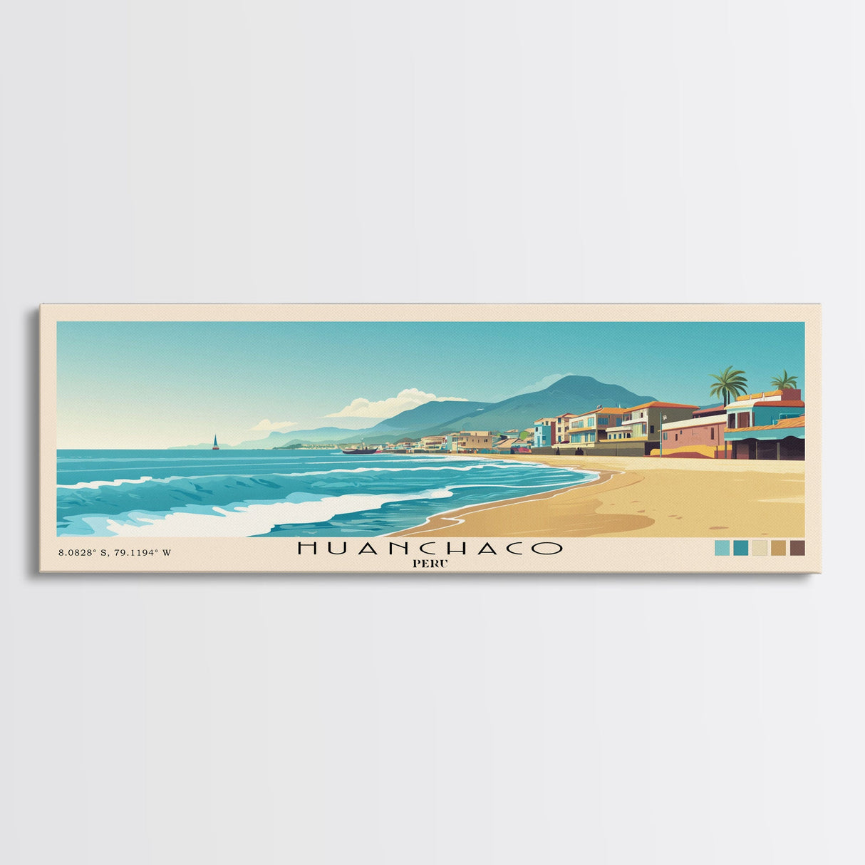 Huanchaco, Peru Panoramic Print, Vacation Gift, Peru Wall Art, Beach Painting, Beach Decor, Large Wall Art, Wood Frame Art