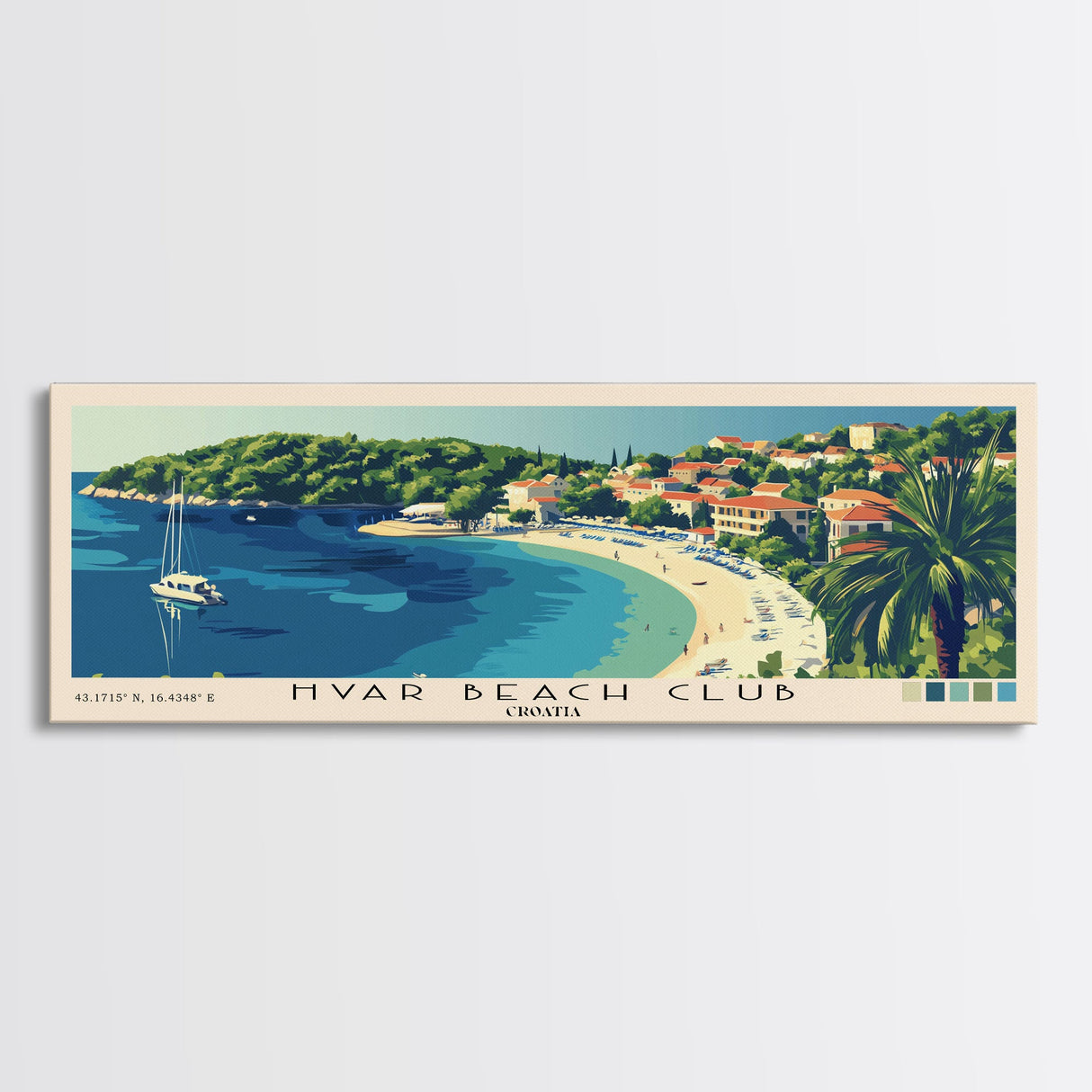 Hvar Beach Club, Croatia Panoramic Beach Print, Vacation Gift, Croatia Wall Art, Beach Painting, Beach Decor, Beach Painting