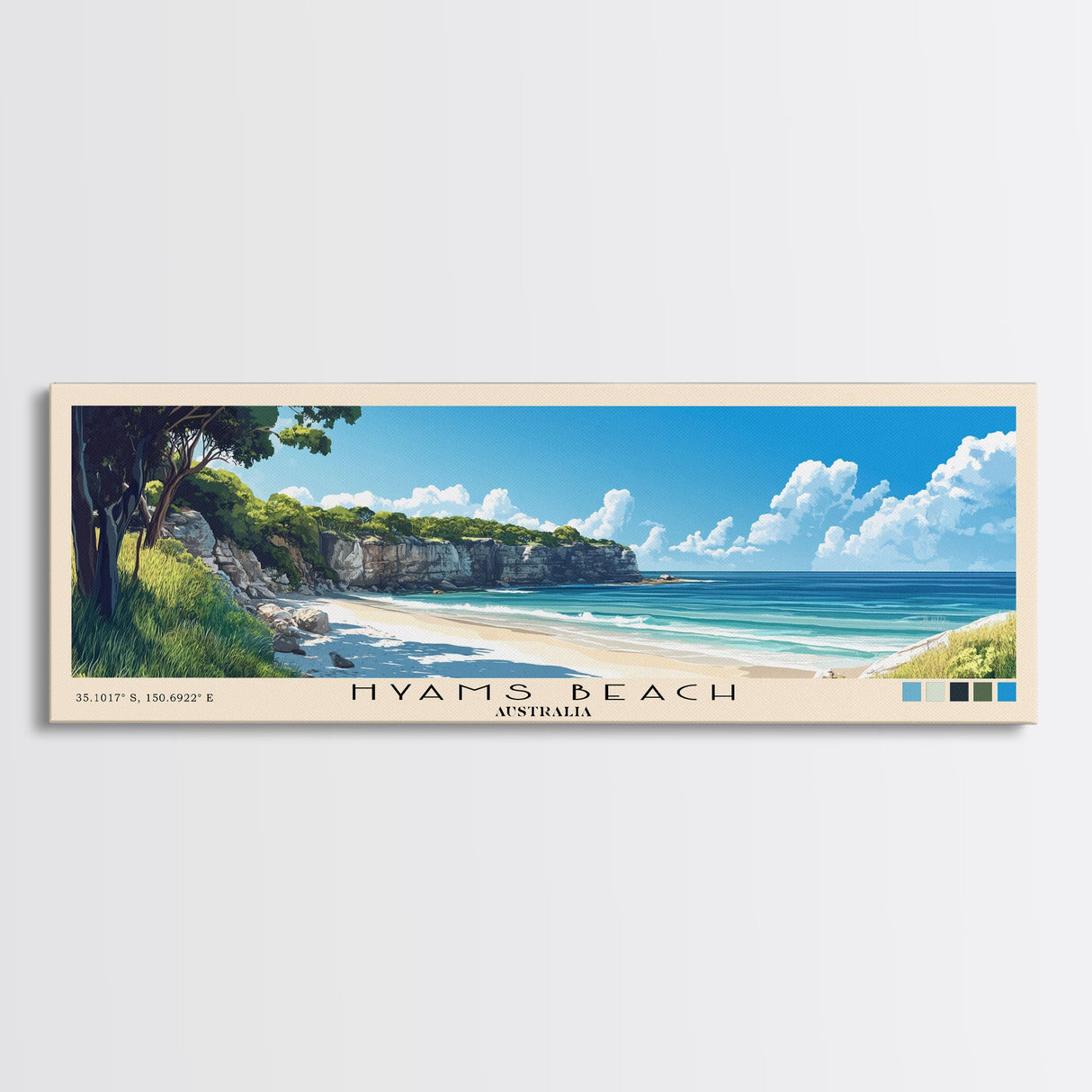 Hyams Beach, Australia Panoramic Print, Vacation Gift, Australia Wall Art, Beach Painting, Beach Decor, Large Wall Art, Wood Frame Art