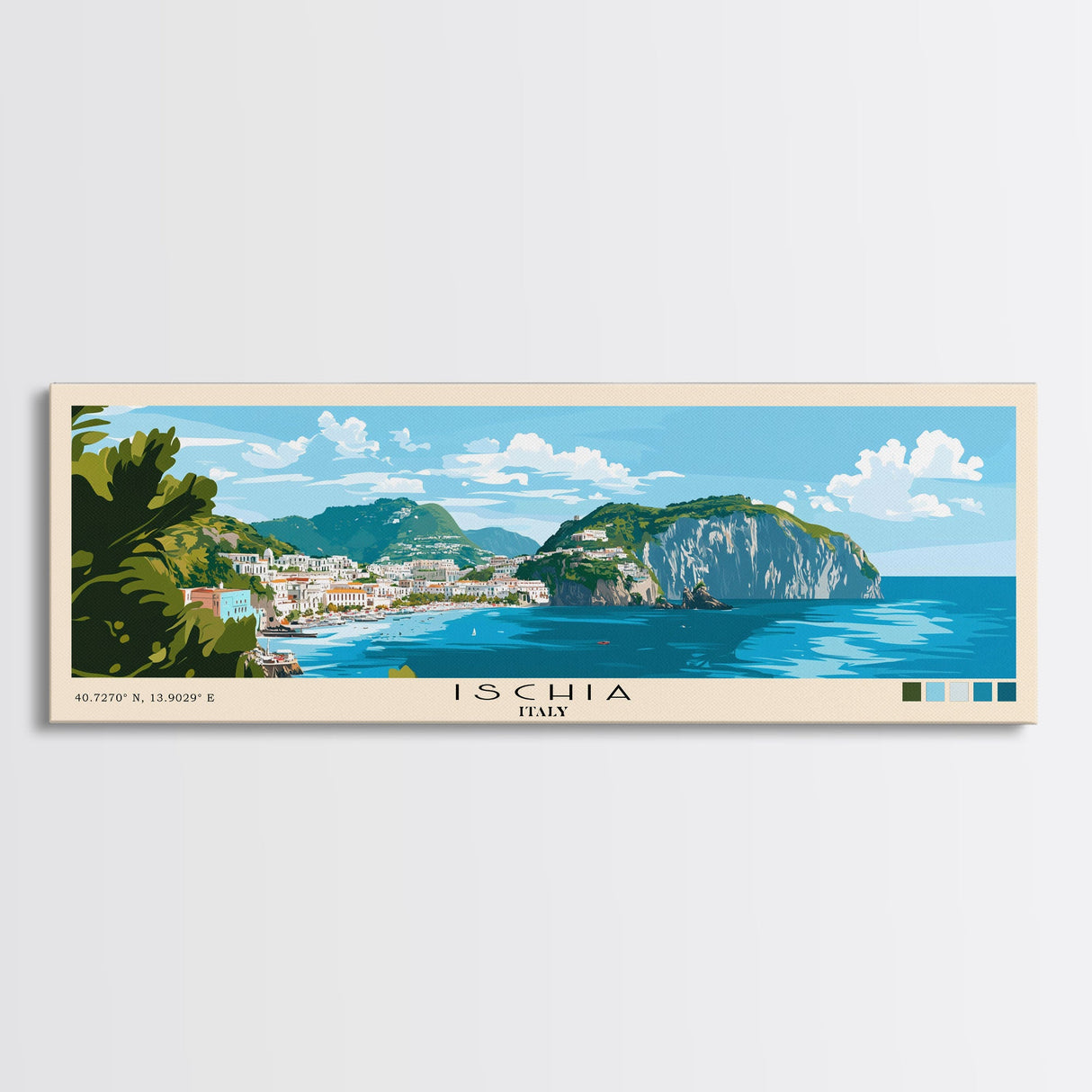 Ischia, Italy Panoramic Print, Vacation Gift, Italy Wall Art, Beach Painting, Beach Decor, Beach Or Lakehouse Art