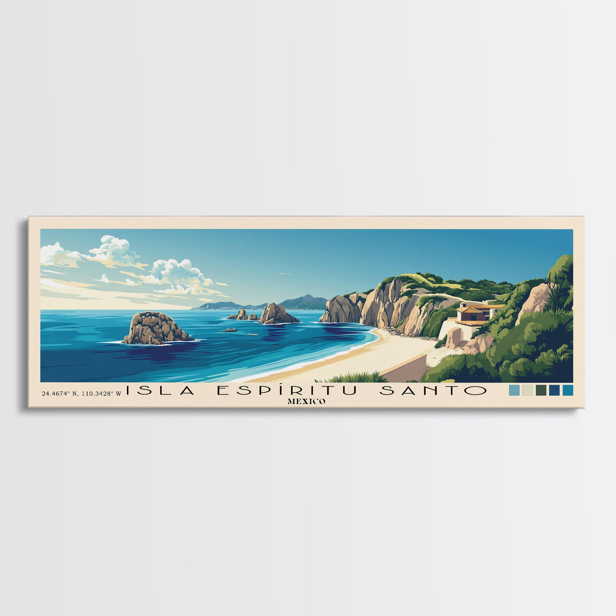 Isla Espíritu Santo, Mexico Panoramic Beach Print, Vacation Gift, Mexico Wall Art, Framed Canvas Print, Framed Beach Painting