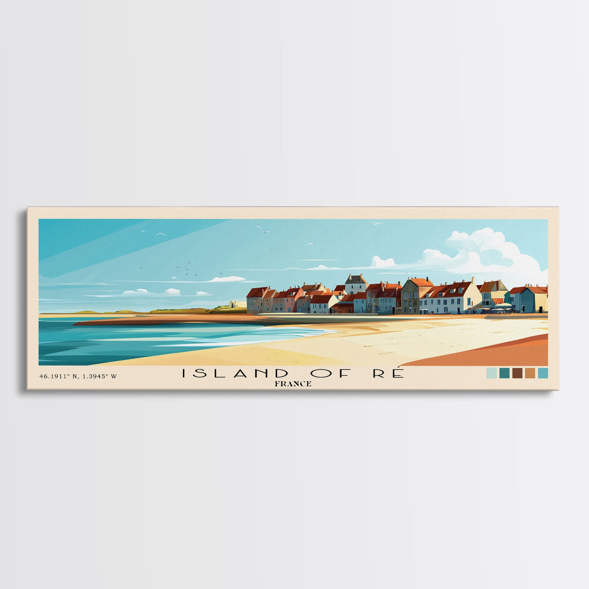 Island of Ré, France Panoramic Beach Print, Vacation Gift, France Wall Art, Framed Canvas Print, Framed Beach Painting