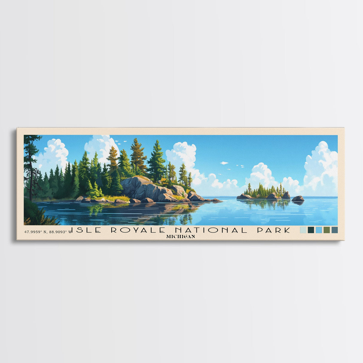 Isle Royale National Park, Michigan Panoramic Beach Print, Vacation Gift, Michigan Wall Art, Beach Painting, Beach Decor, Beach Painting