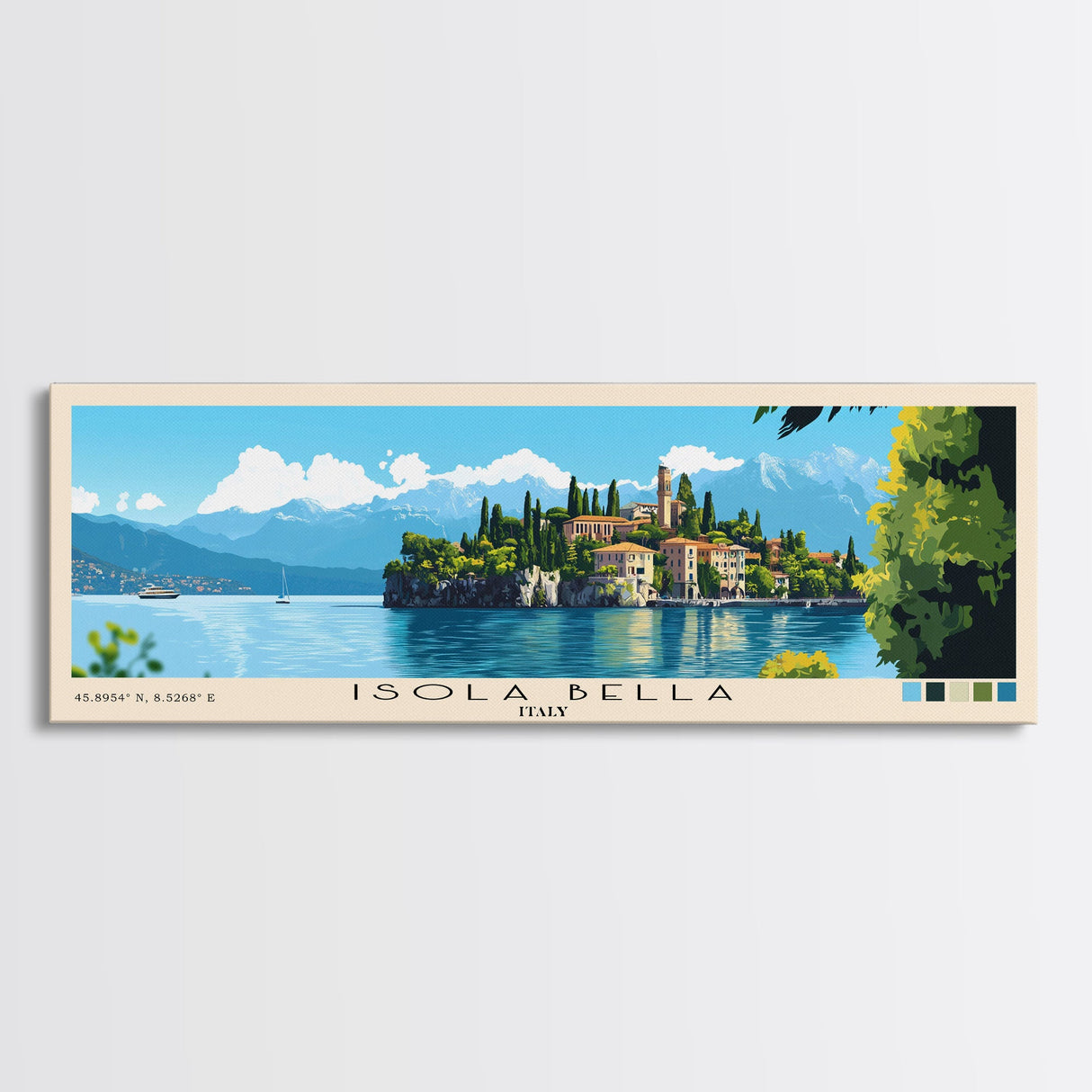 Isola Bella, Italy Panoramic Print, Vacation Gift, Italy Wall Art, Beach Painting, Beach Decor, Large Wall Art, Wood Frame Art