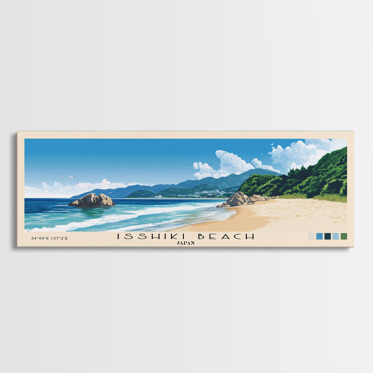 Isshiki Beach, Japan Panoramic Beach Print, Vacation Gift, Japan Wall Art, Framed Canvas Print, Framed Beach Painting