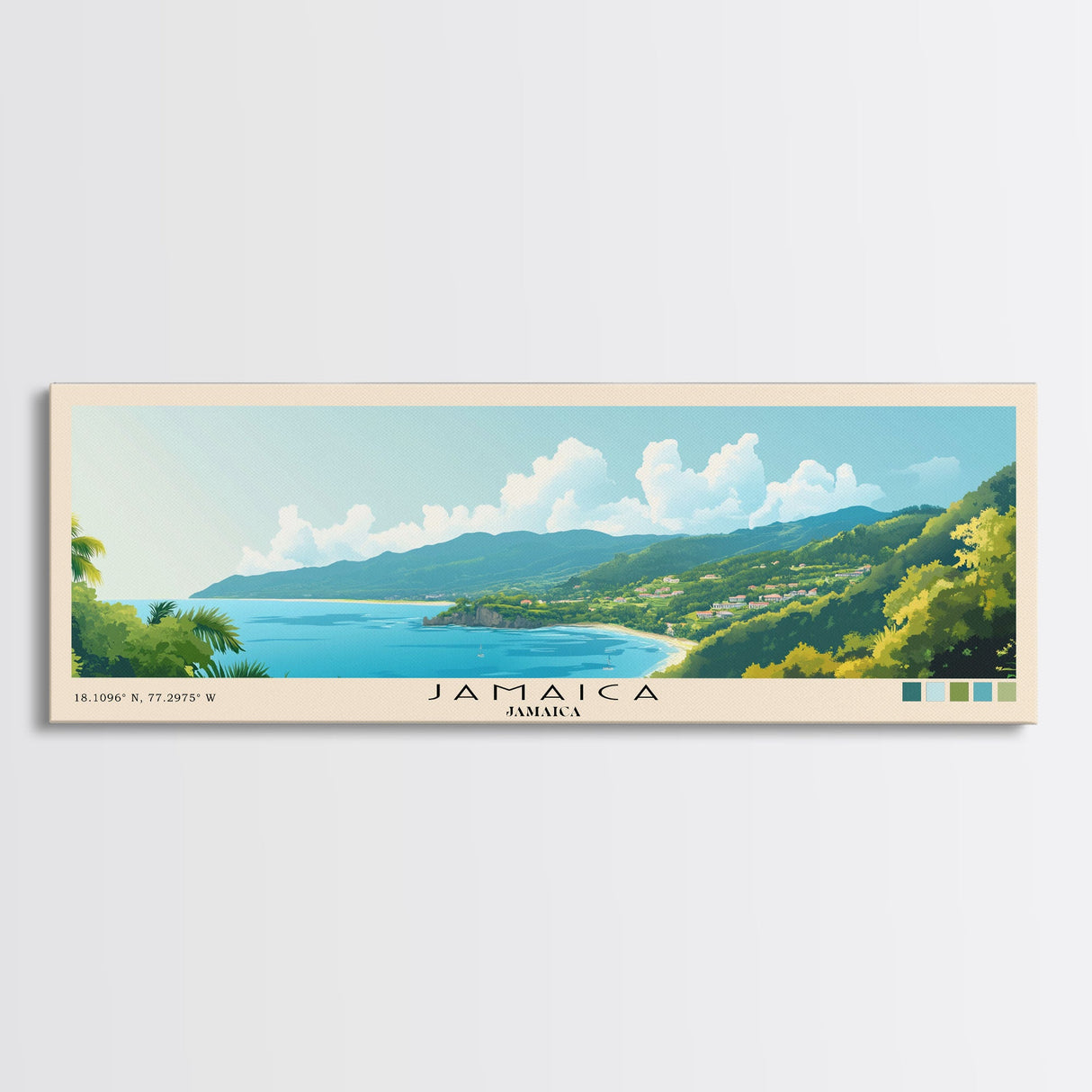 Jamaica, Jamaica Panoramic Print, Vacation Gift, Jamaica Wall Art, Beach Painting, Beach Decor, Large Wall Art, Wood Frame Art