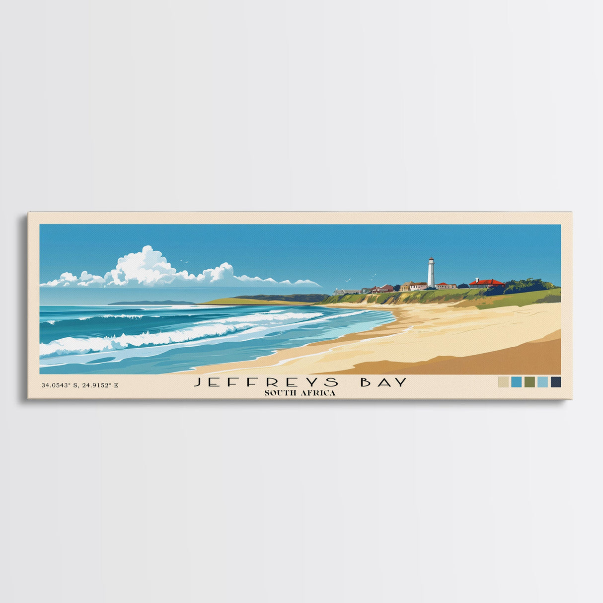 Jeffreys Bay, South Africa Panoramic Beach Print, Vacation Gift, South Africa Wall Art, Beach Painting, Beach Decor, Beach Painting