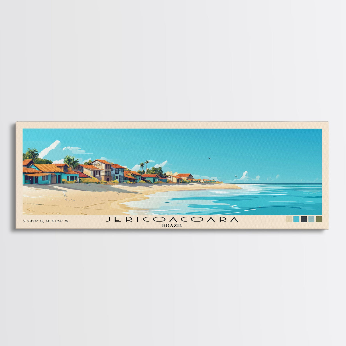 Jericoacoara, Brazil Panoramic Beach Print, Vacation Gift, Brazil Wall Art, Framed Canvas Print, Framed Beach Painting