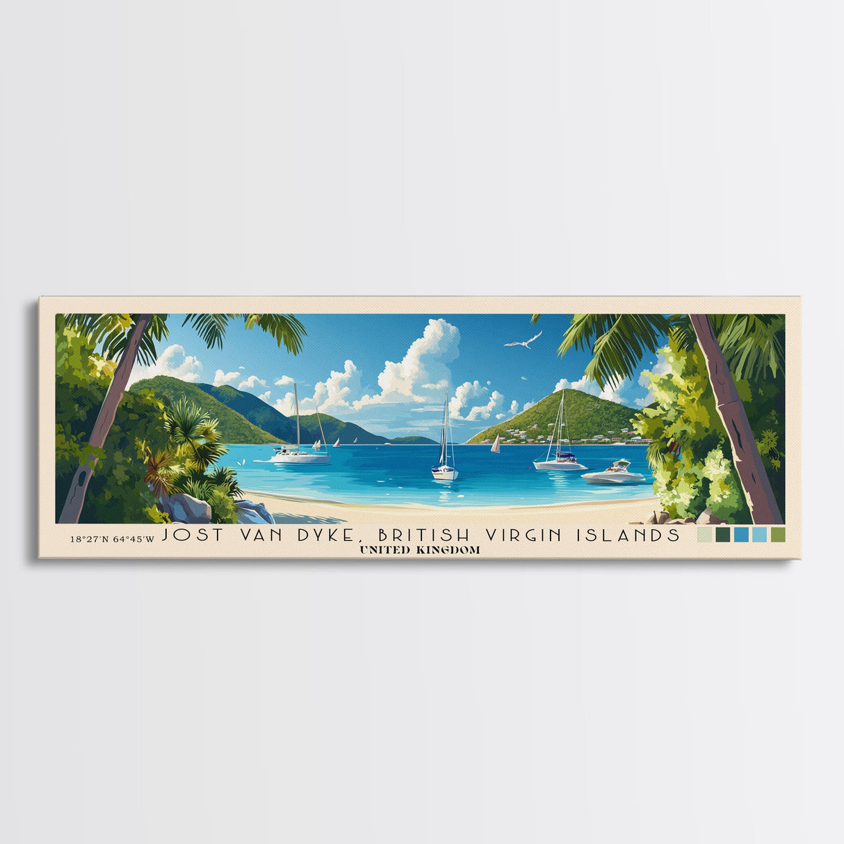 Jost Van Dyke, British Virgin Islands , United Kingdom Panoramic Print, Vacation Gift, United Kingdom Wall Art, Beach Painting, Beach Decor, Beach Or Lakehouse Art