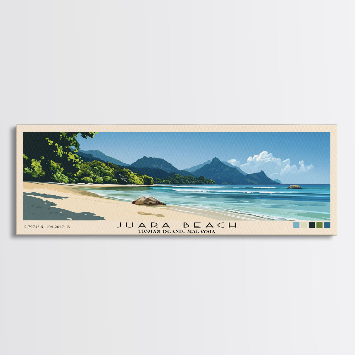 Juara Beach, Tioman Island, Malaysia Panoramic Beach Print, Vacation Gift, Tioman Island, Malaysia Wall Art, Beach Painting, Beach Decor, Beach Painting