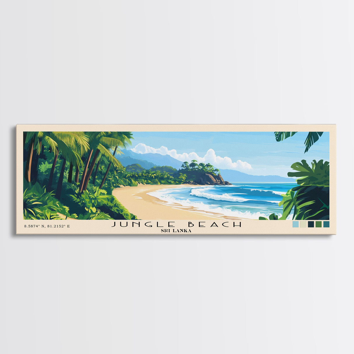 Jungle Beach, Sri Lanka Panoramic Beach Print, Vacation Gift, Sri Lanka Wall Art, Framed Canvas Print, Framed Beach Painting