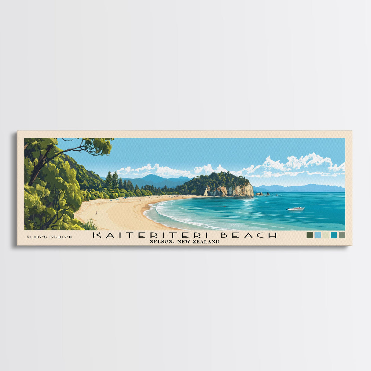 Kaiteriteri Beach, Nelson, New Zealand Panoramic Beach Print, Vacation Gift, Nelson, New Zealand Wall Art, Beach Painting, Beach Decor, Beach Painting