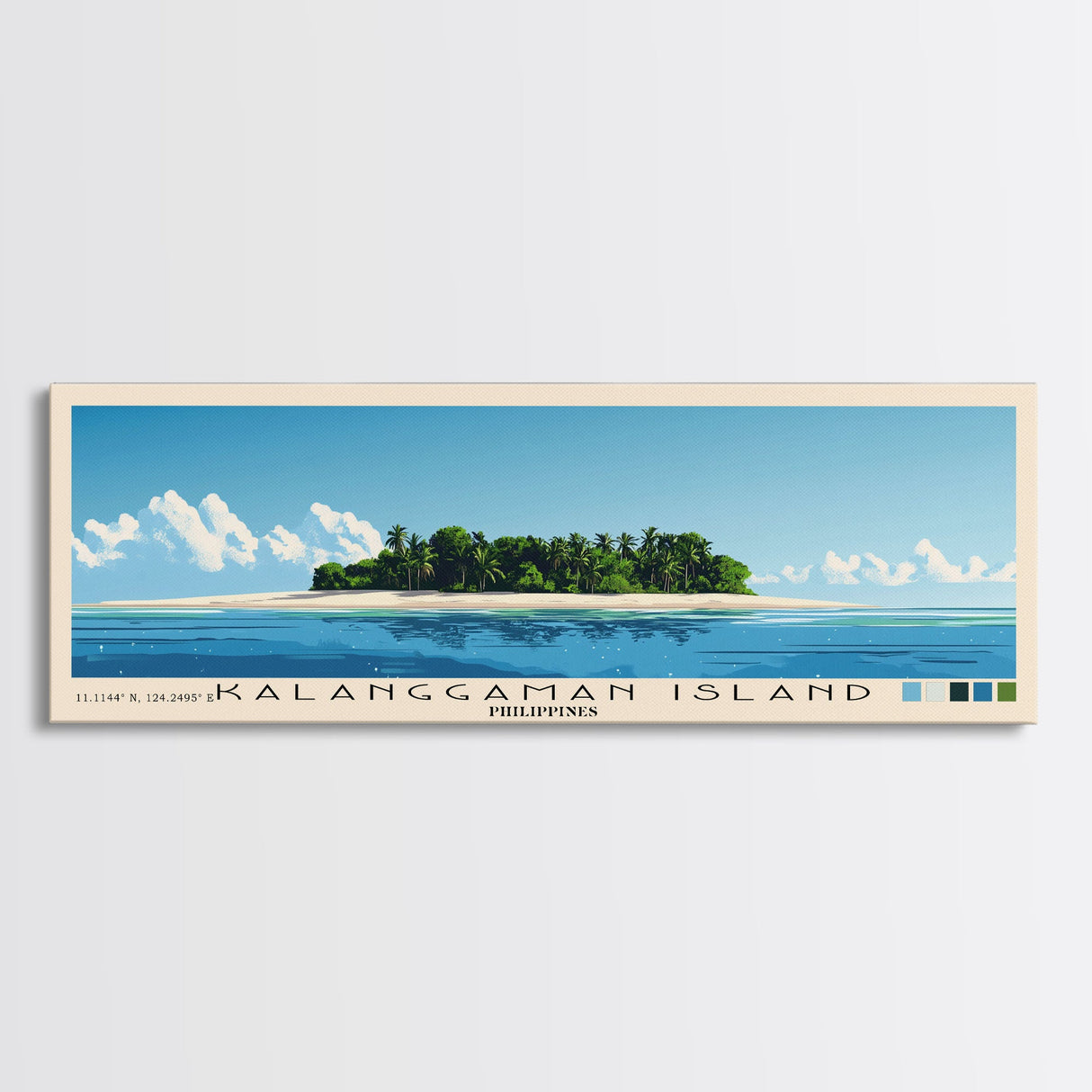 Kalanggaman Island, Philippines Panoramic Beach Print, Vacation Gift, Philippines Wall Art, Framed Canvas Print, Framed Beach Painting