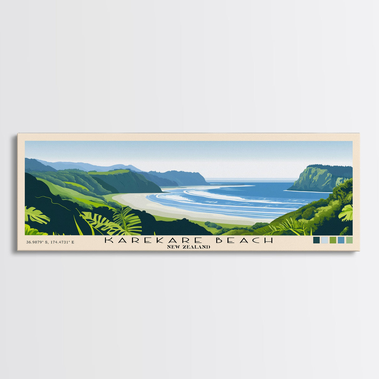 Karekare Beach, New Zealand Panoramic Print, Vacation Gift, New Zealand Wall Art, Beach Painting, Beach Decor, Large Wall Art, Wood Frame Art