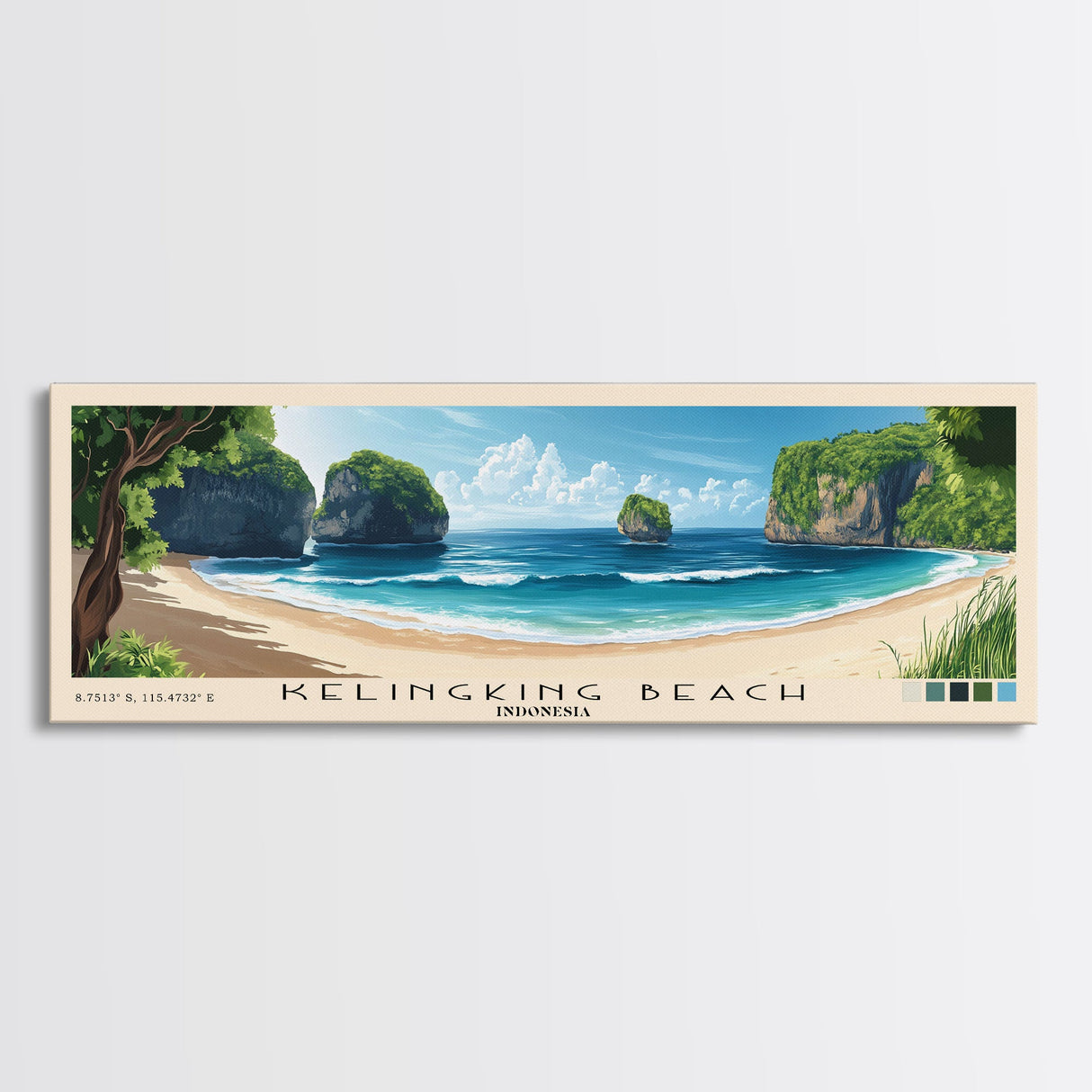 Kelingking Beach, Indonesia Panoramic Beach Print, Vacation Gift, Indonesia Wall Art, Framed Canvas Print, Framed Beach Painting