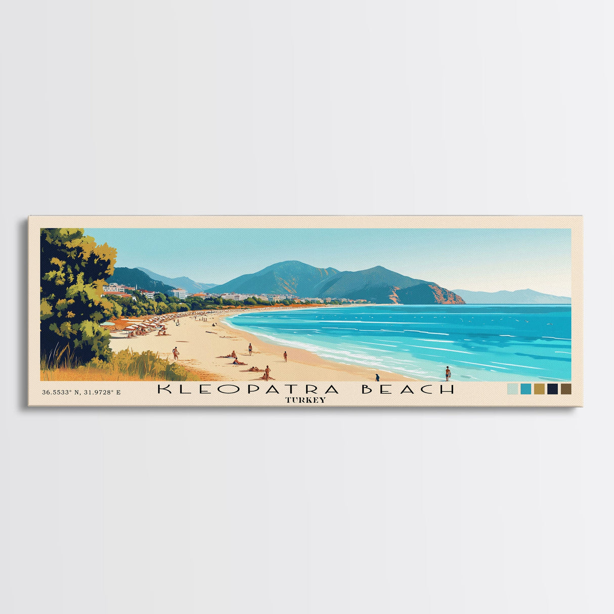 Kleopatra Beach, Turkey Panoramic Beach Print, Vacation Gift, Turkey Wall Art, Framed Canvas Print, Framed Beach Painting