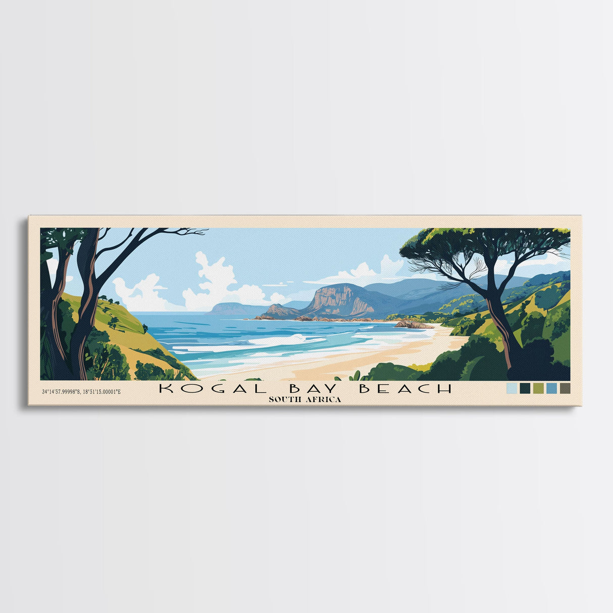 Kogal Bay Beach, South Africa Panoramic Beach Print, Vacation Gift, South Africa Wall Art, Beach Painting, Beach Decor, Beach Painting