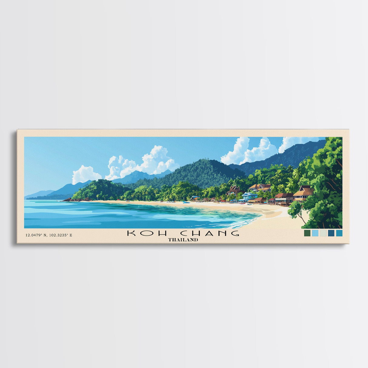 Koh Chang, Thailand Panoramic Beach Print, Vacation Gift, Thailand Wall Art, Framed Canvas Print, Framed Beach Painting