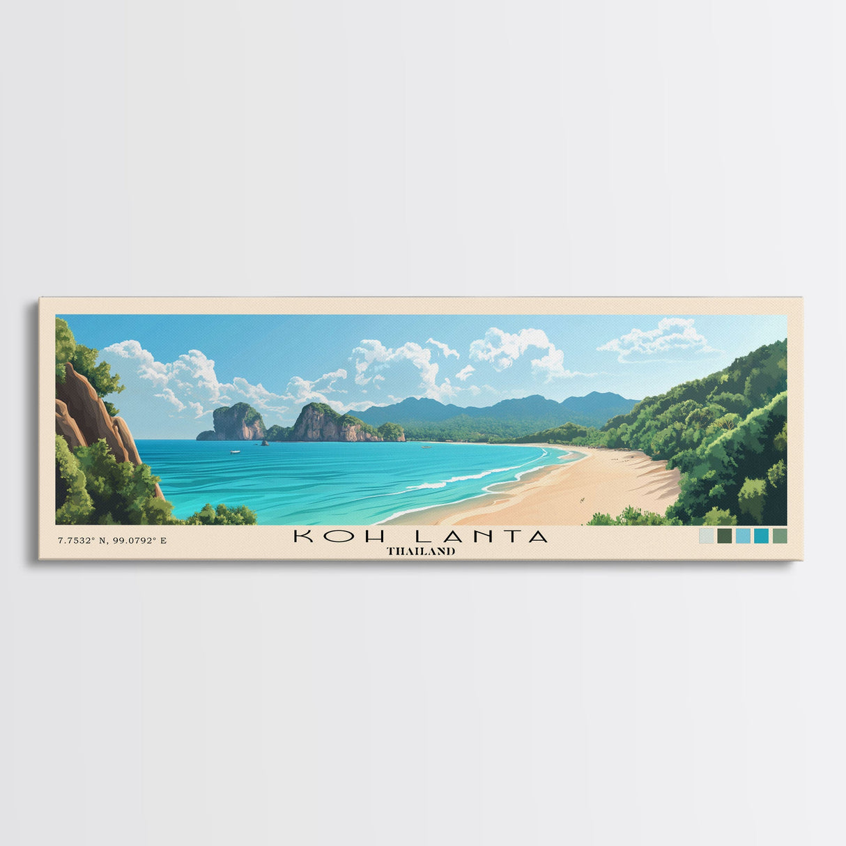 Koh Lanta, Thailand Panoramic Beach Print, Vacation Gift, Thailand Wall Art, Beach Painting, Beach Decor, Beach Painting