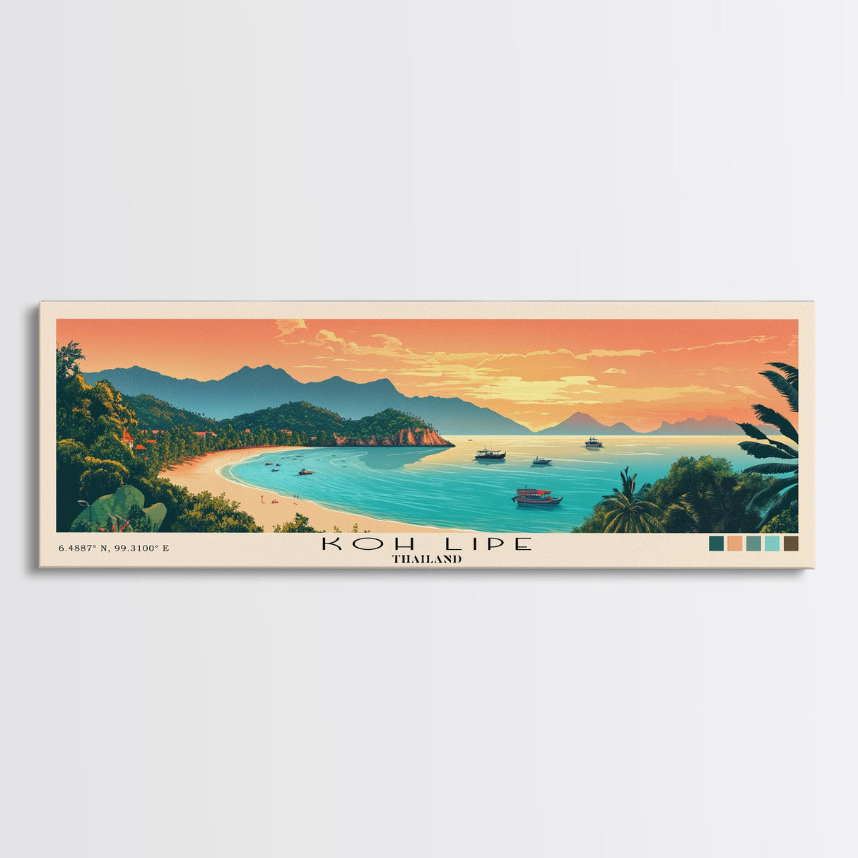 Koh Lipe, Thailand Panoramic Print, Vacation Gift, Thailand Wall Art, Beach Painting, Beach Decor, Large Wall Art, Wood Frame Art