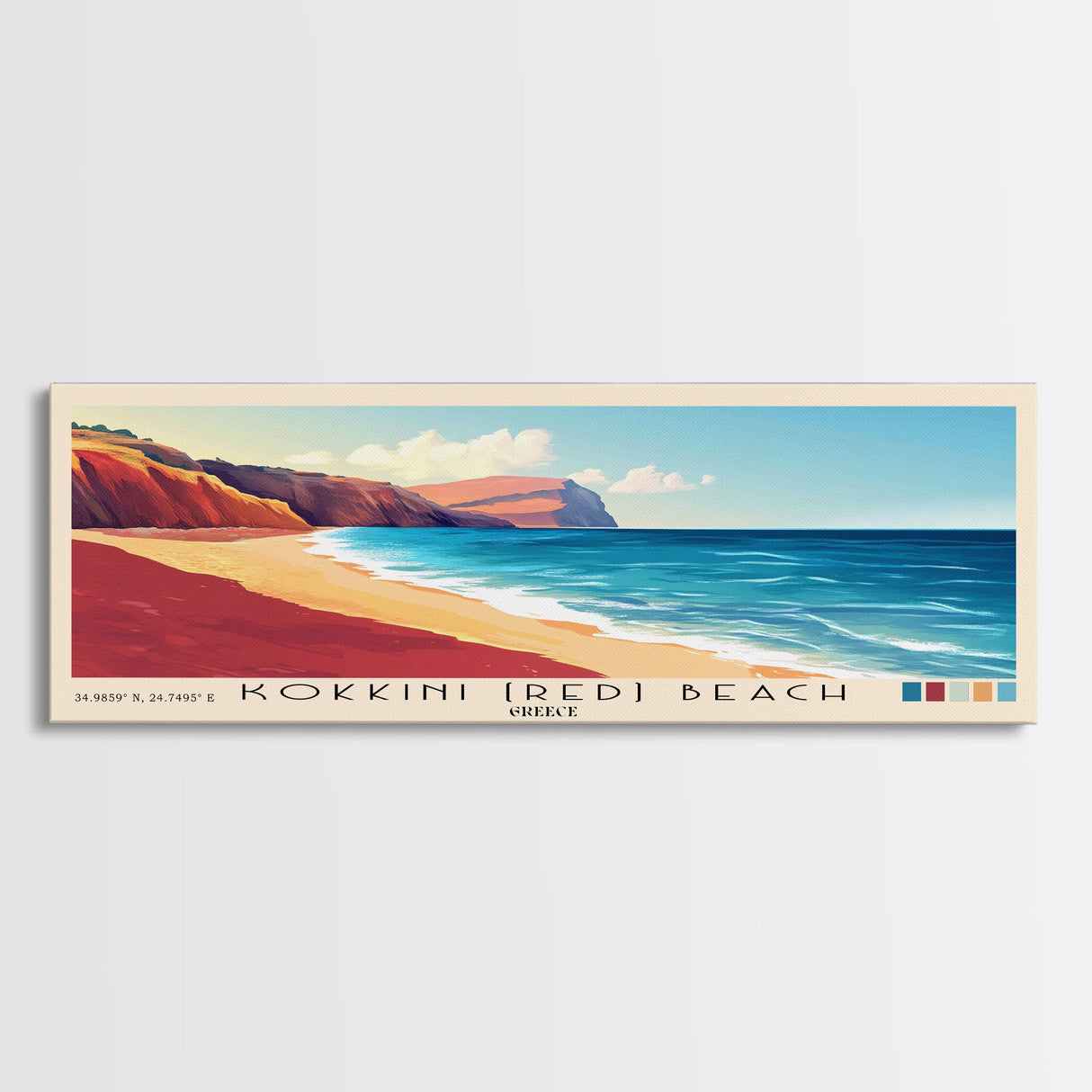 Kokkini (Red) Beach, Greece Panoramic Print, Vacation Gift, Greece Wall Art, Beach Painting, Beach Decor, Large Wall Art, Wood Frame Art