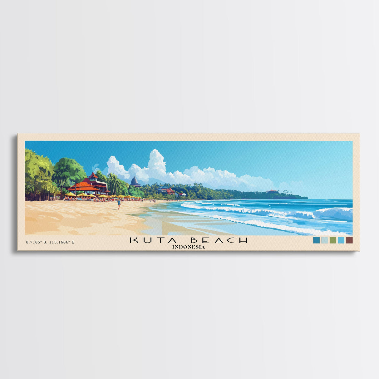 Kuta Beach, Indonesia Panoramic Beach Print, Vacation Gift, Indonesia Wall Art, Beach Painting, Beach Decor, Beach Painting