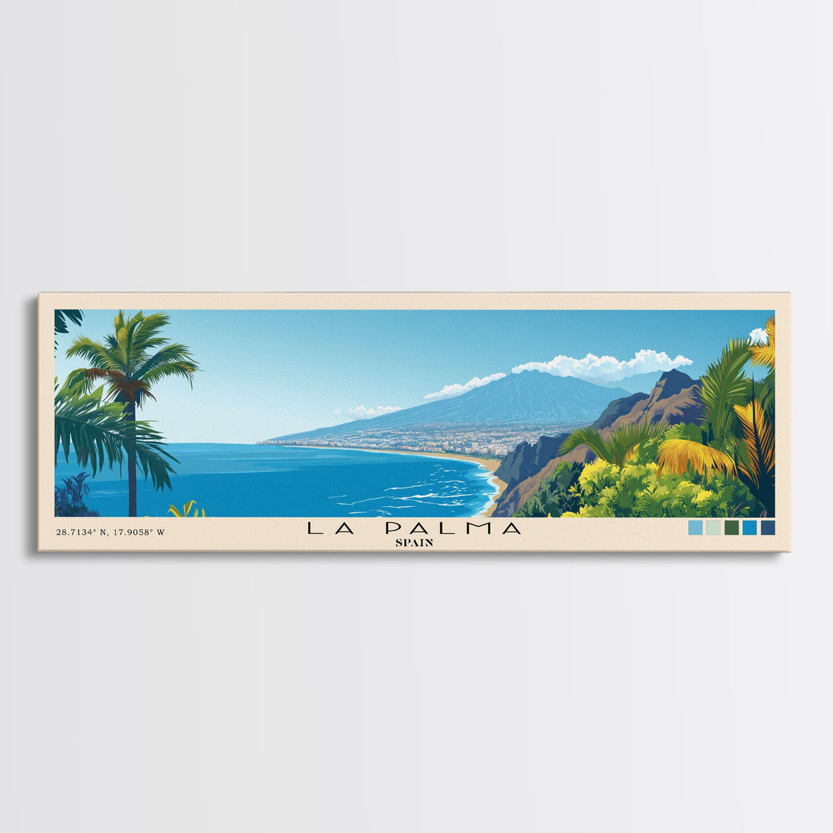 La Palma, Spain Panoramic Beach Print, Vacation Gift, Spain Wall Art, Beach Painting, Beach Decor, Beach Painting