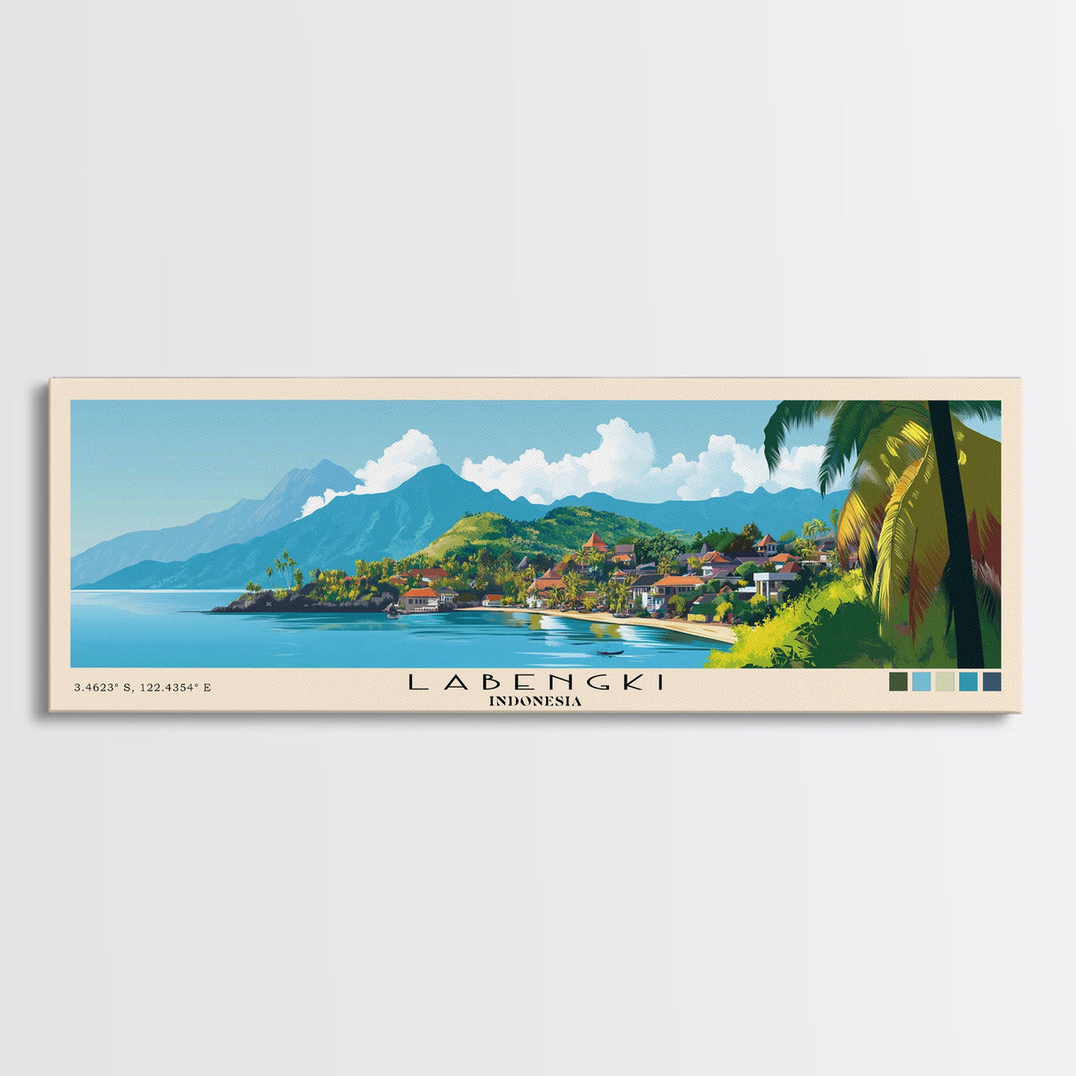 Labengki, Indonesia Panoramic Beach Print, Vacation Gift, Indonesia Wall Art, Framed Canvas Print, Framed Beach Painting