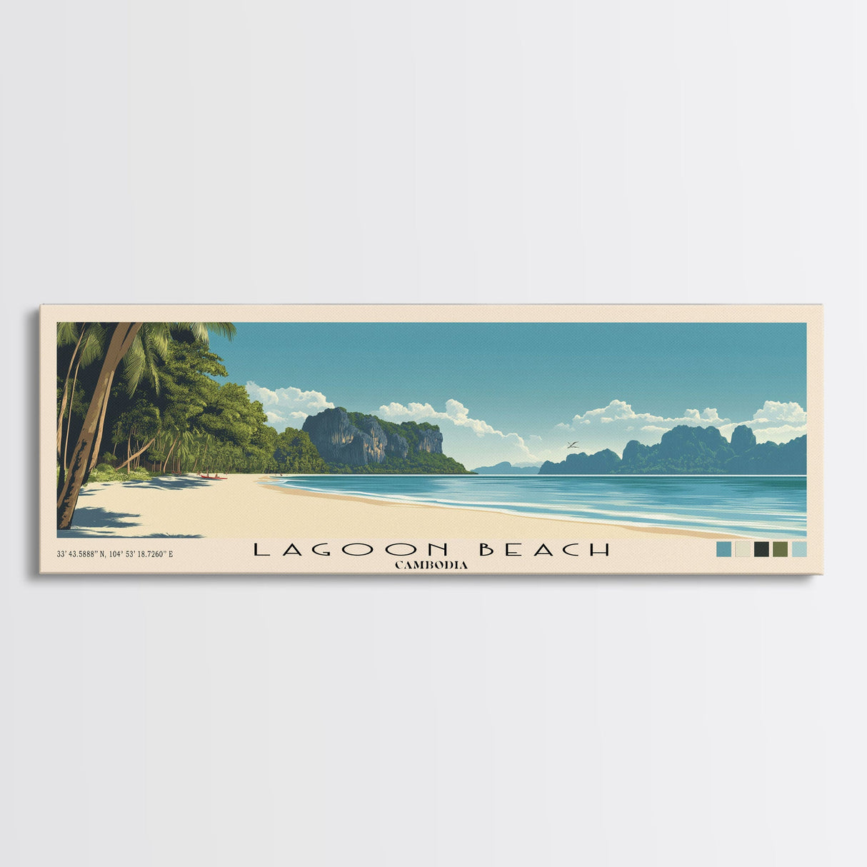 Lagoon Beach, Cambodia Panoramic Beach Print, Vacation Gift, Cambodia Wall Art, Beach Painting, Beach Decor, Beach Painting